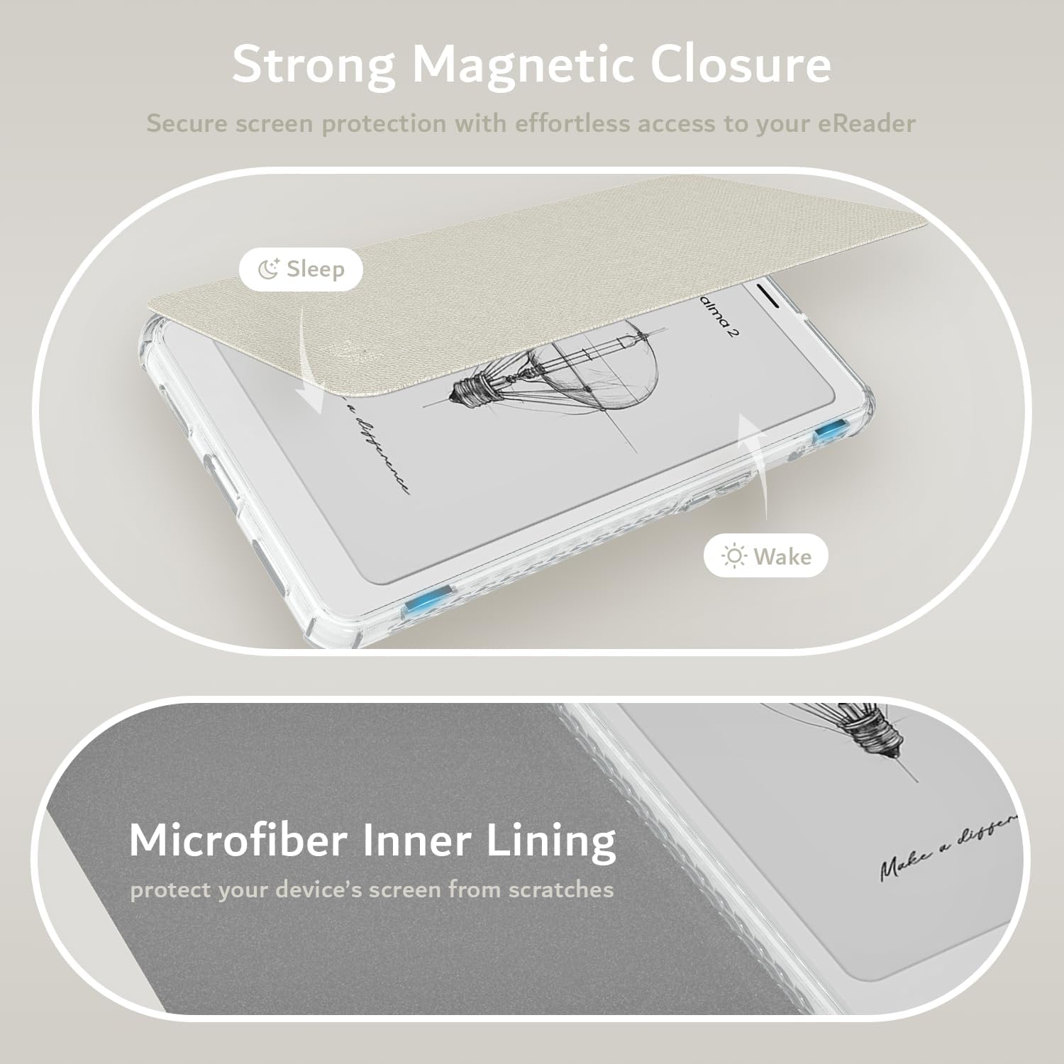 TUDIA SKN FLIP for Onyx Boox Palma 2 Case - Clear Beige