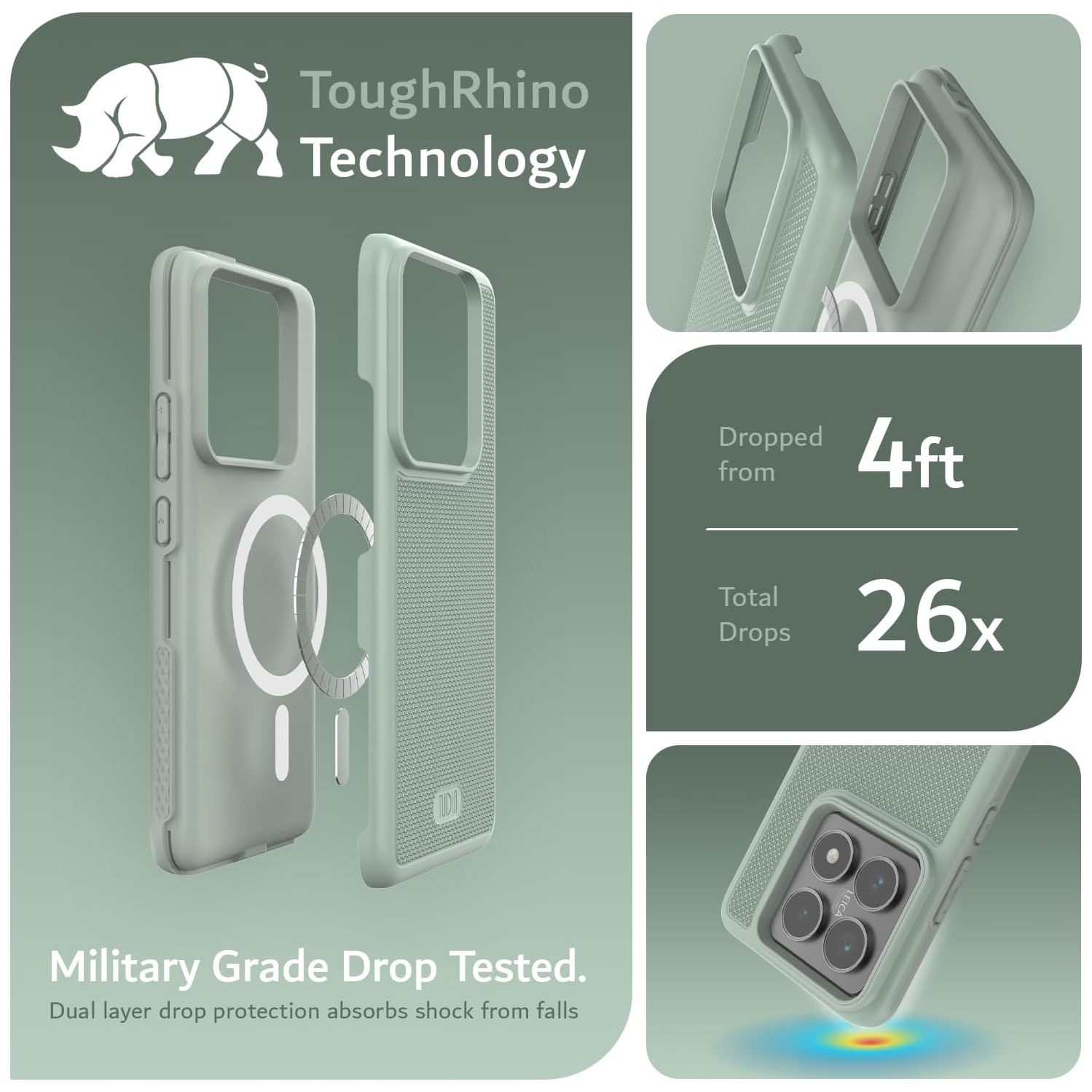 TUDIA MergeGrip for Xiaomi 14T Pro 5G Case 2024 Magsafe Compatible - Green Lily