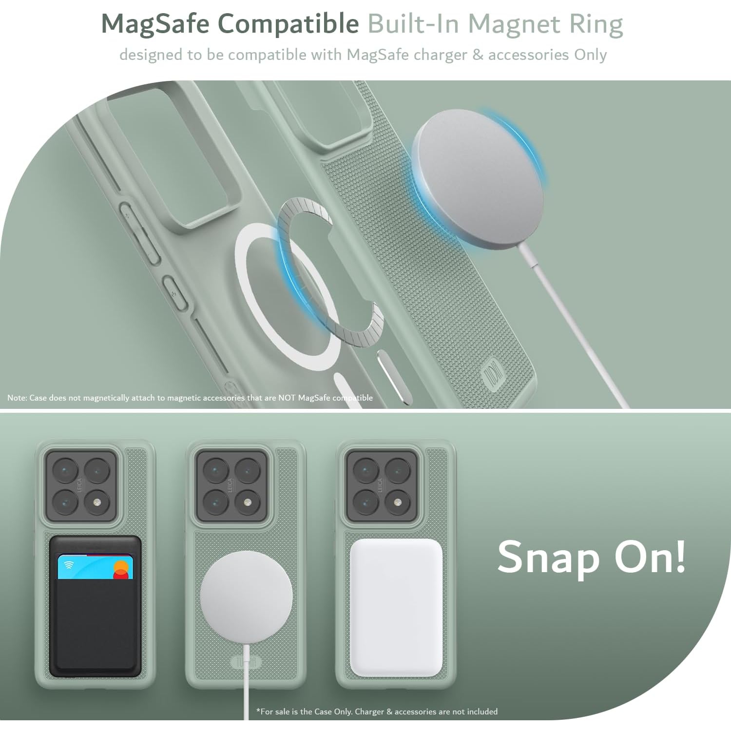 TUDIA MergeGrip for Xiaomi 14T Pro 5G Case 2024 Magsafe Compatible - Green Lily