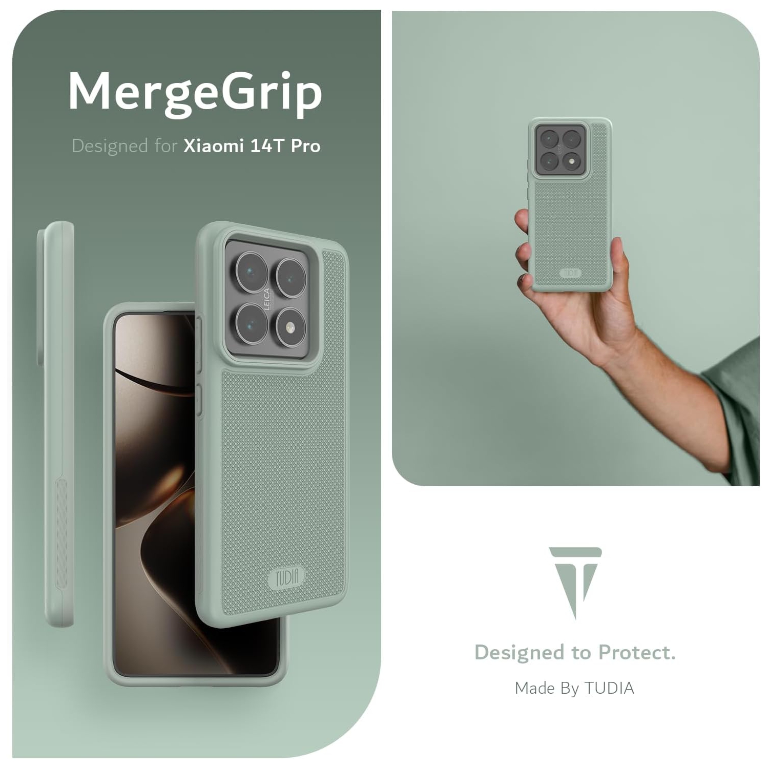 TUDIA MergeGrip for Xiaomi 14T Pro 5G Case 2024 Magsafe Compatible - Green Lily