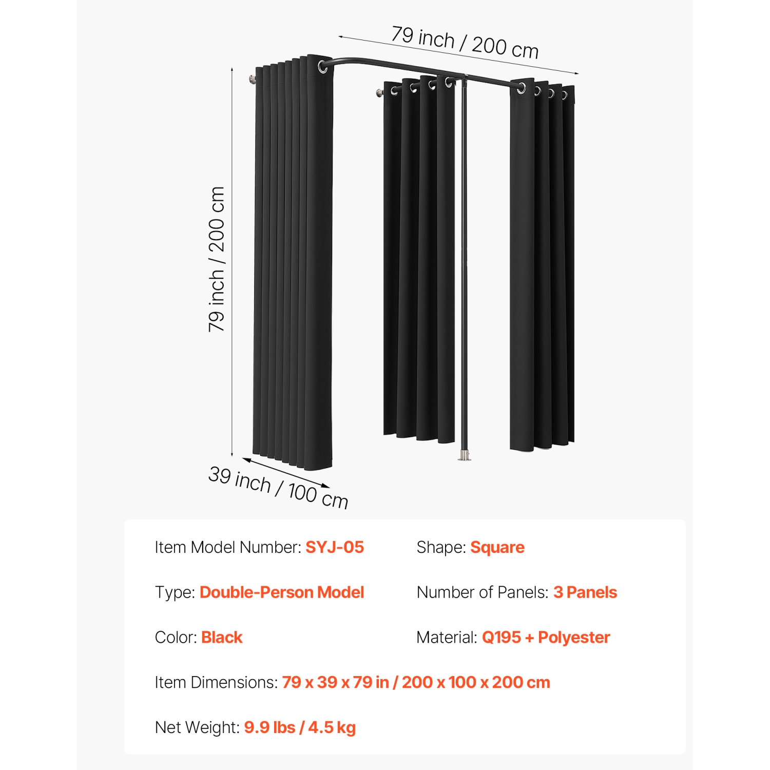 VEVOR 79 x 39 x 79&nbsp;po Cabine d'essayage, Cabine à langer portative avec rideaux épais en polyester, Chambres doubles avec rideaux de séparation,