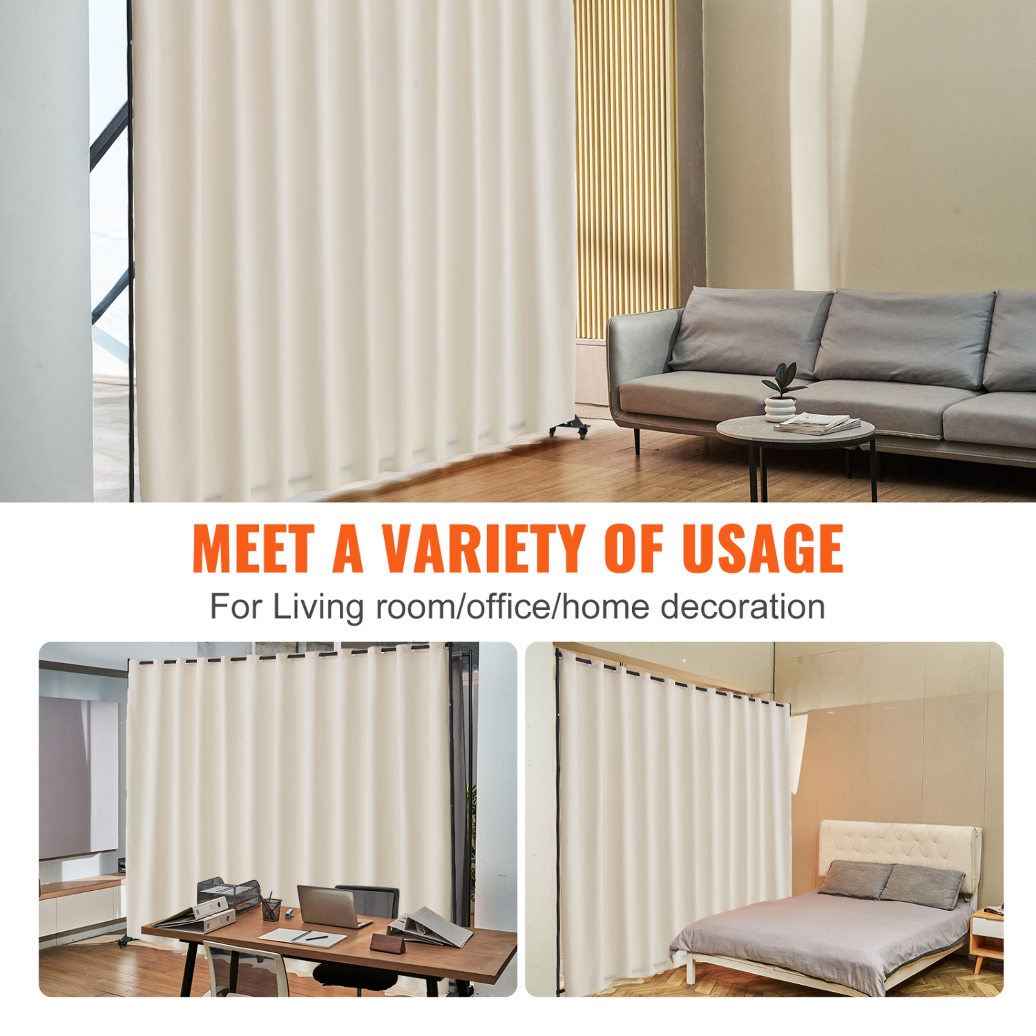 Séparateur de pièce VEVOR, séparateur de pièce à panneau portatif avec support à rideaux à roulettes, séparateur de pièce autonome pour le bureau,