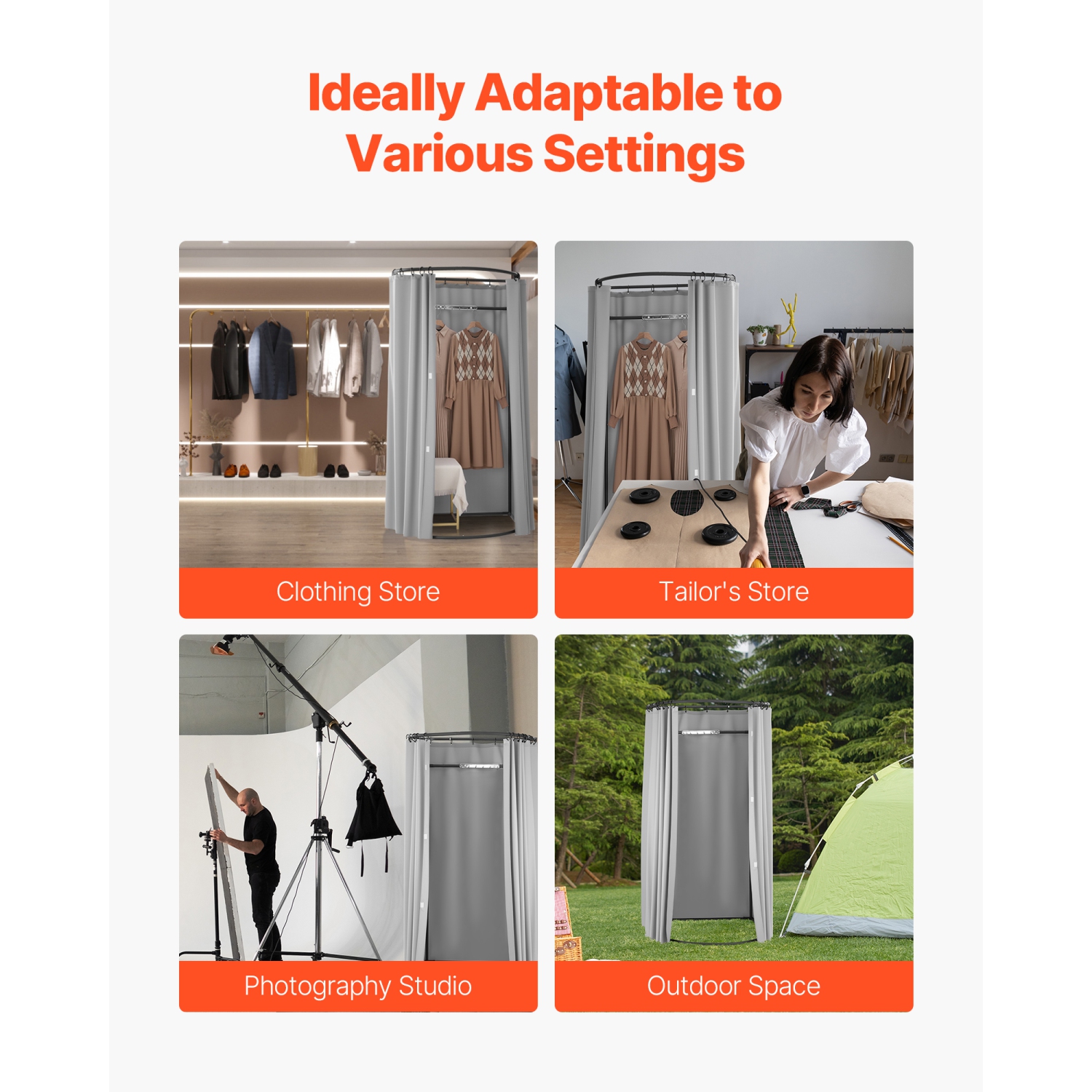 VEVOR 39 x 37 x 79&nbsp;po Cabine d'essayage, vestiaire avec rideaux épais en polyester, espace d'intimité avec rideau d'ombrage et crochet, pour