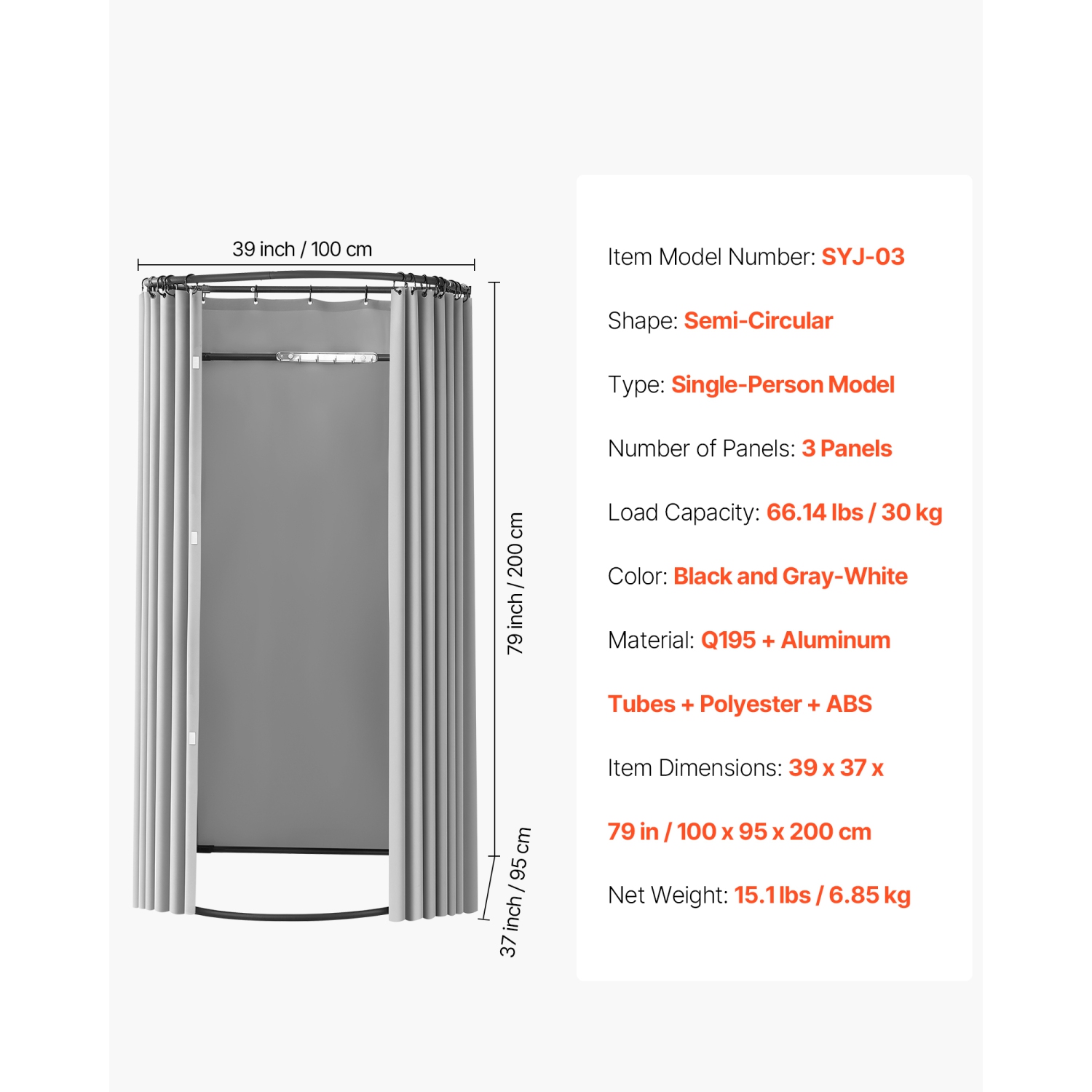 VEVOR 39 x 37 x 79&nbsp;po Cabine d'essayage, vestiaire avec rideaux épais en polyester, espace d'intimité avec rideau d'ombrage et crochet, pour