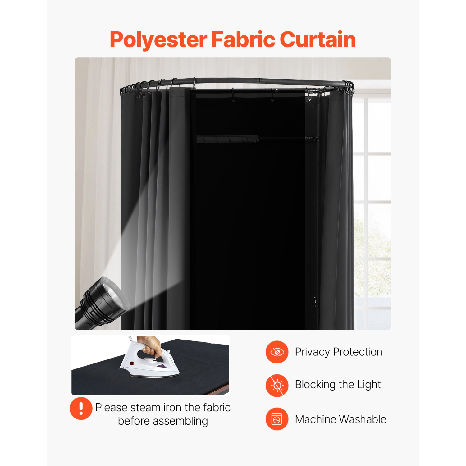 VEVOR 39 x 37 x 79 in Fitting Room, Portable Dressing Room with Thick Polyester Curtains, Privacy Space with Shading Curtain and a Hook, for