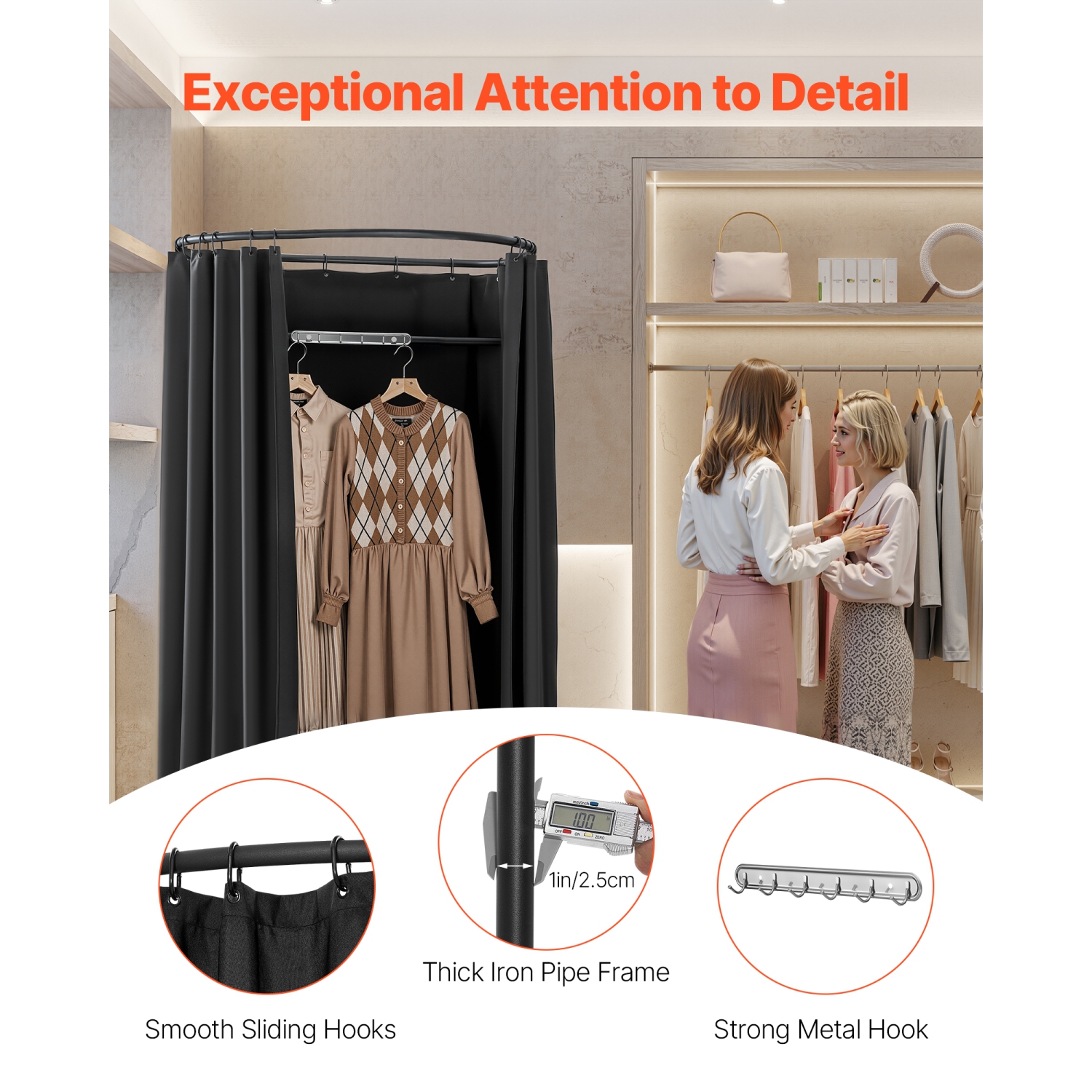 VEVOR 39 x 37 x 79 in Fitting Room, Portable Dressing Room with Thick Polyester Curtains, Privacy Space with Shading Curtain and a Hook, for