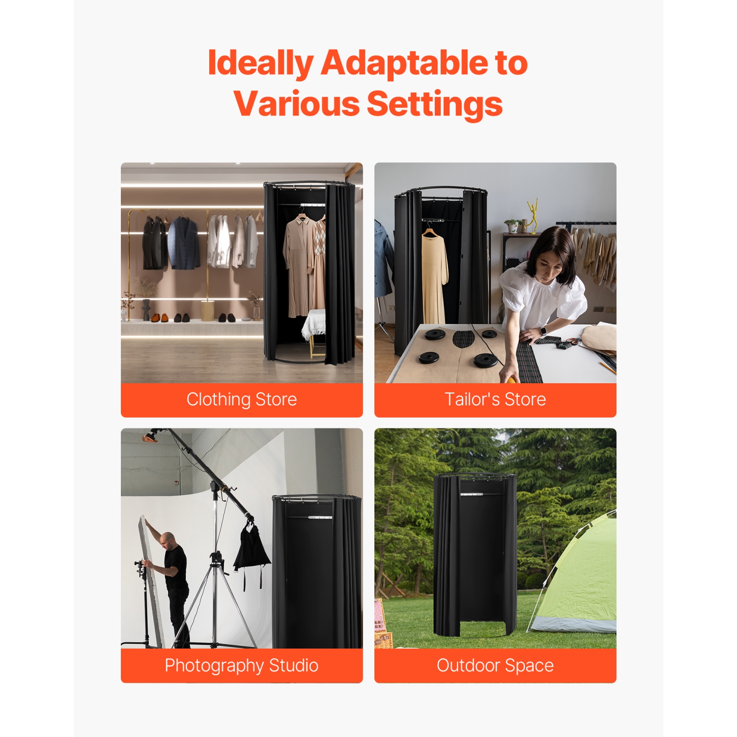 VEVOR 39 x 37 x 79 in Fitting Room, Portable Dressing Room with Thick Polyester Curtains, Privacy Space with Shading Curtain and a Hook, for