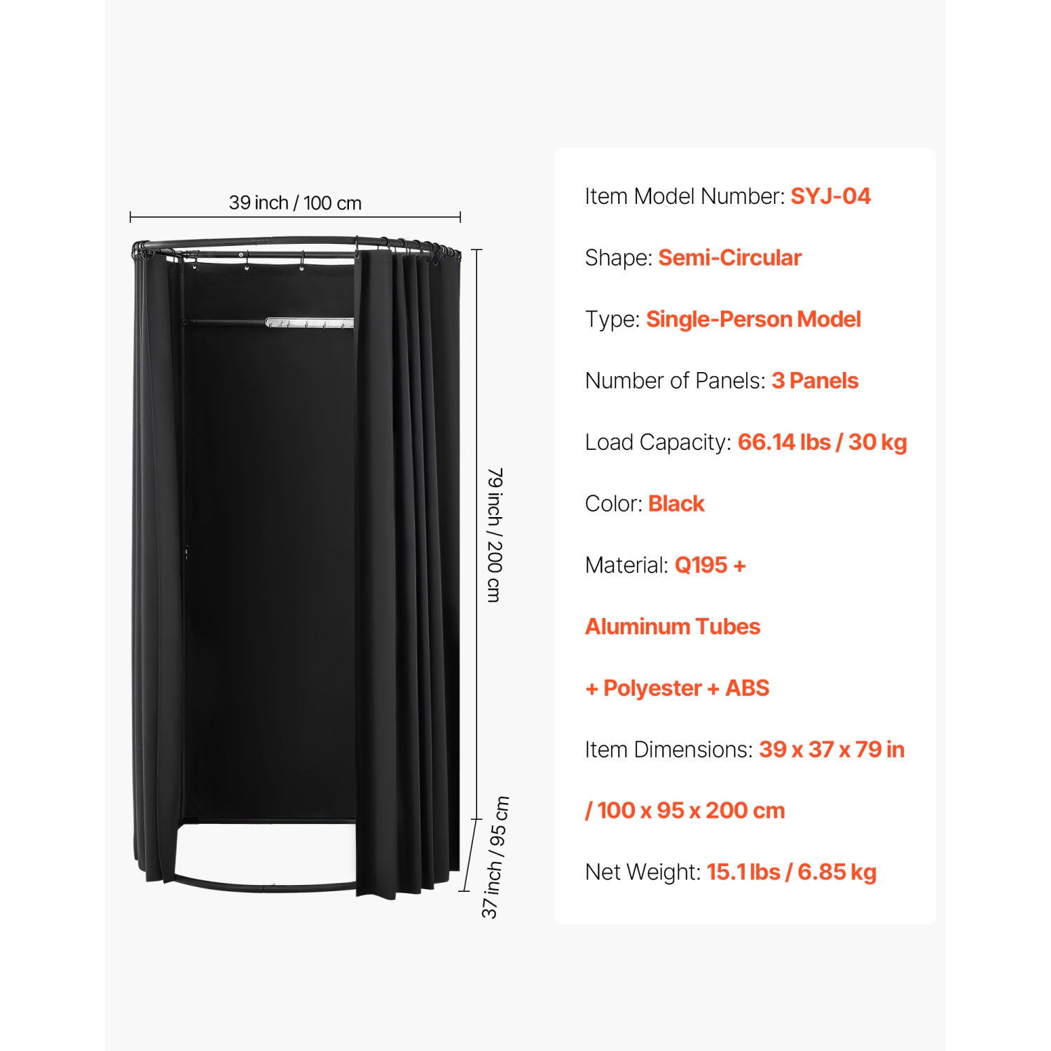 VEVOR 39 x 37 x 79 in Fitting Room, Portable Dressing Room with Thick Polyester Curtains, Privacy Space with Shading Curtain and a Hook, for