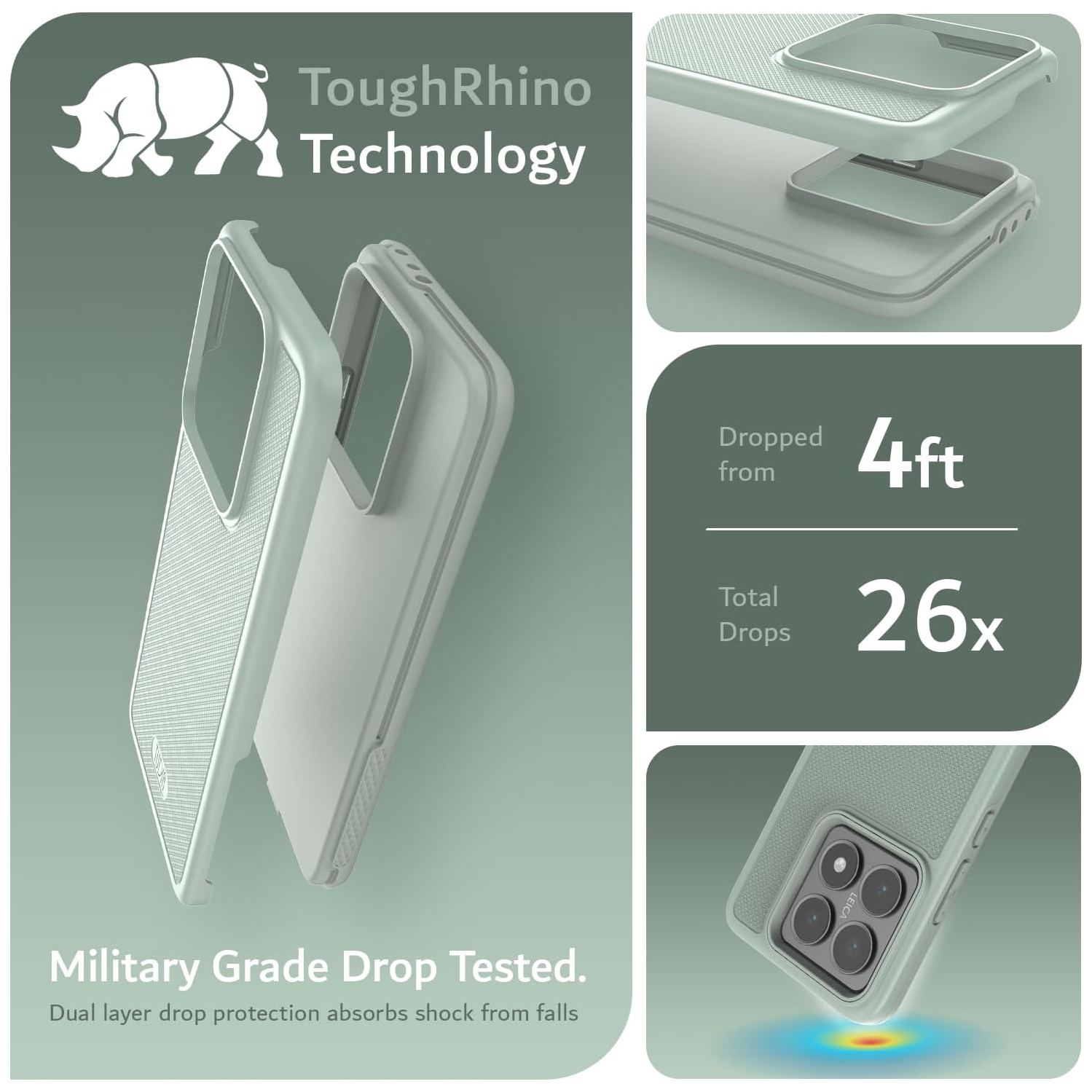 TUDIA MergeGrip for Xiaomi 14T 5G Case 2024 Military Grade Cover - Green Lily