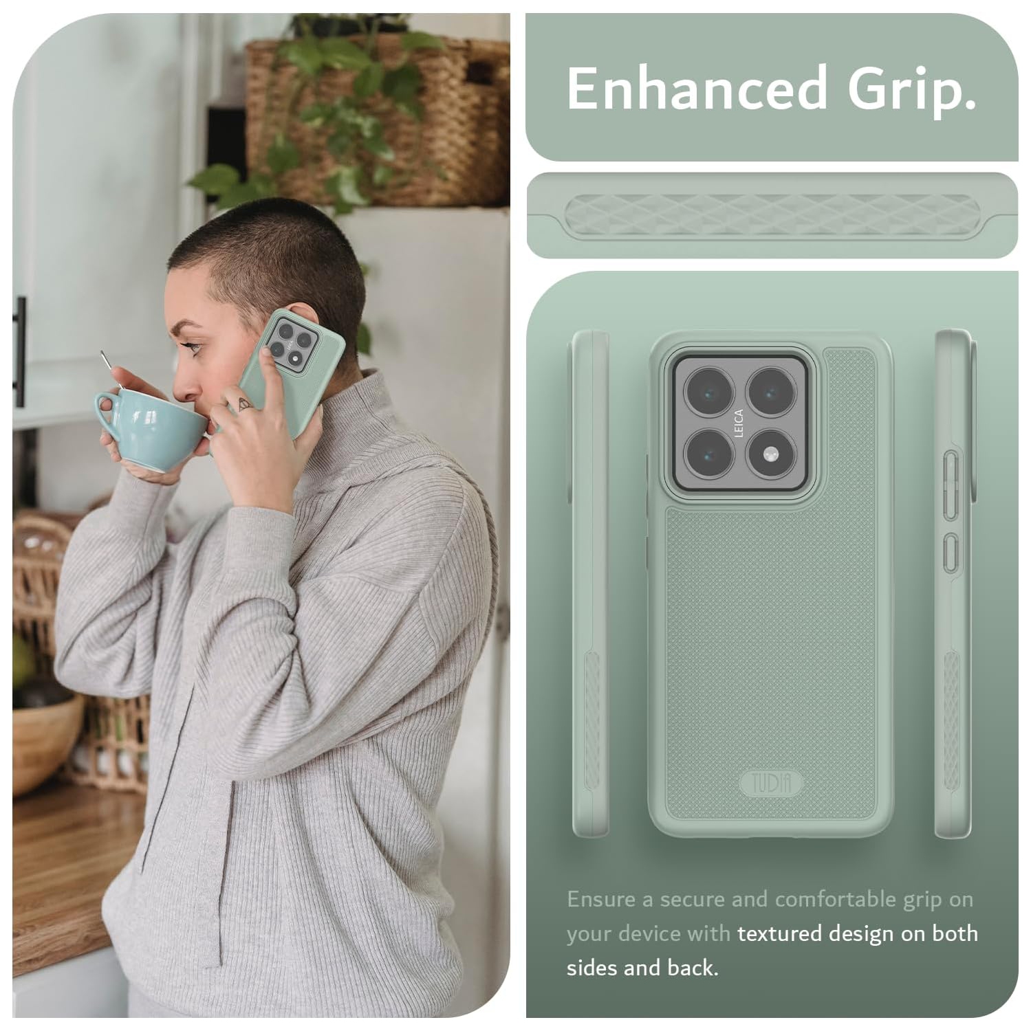 TUDIA MergeGrip for Xiaomi 14T 5G Case 2024 Military Grade Cover - Green Lily