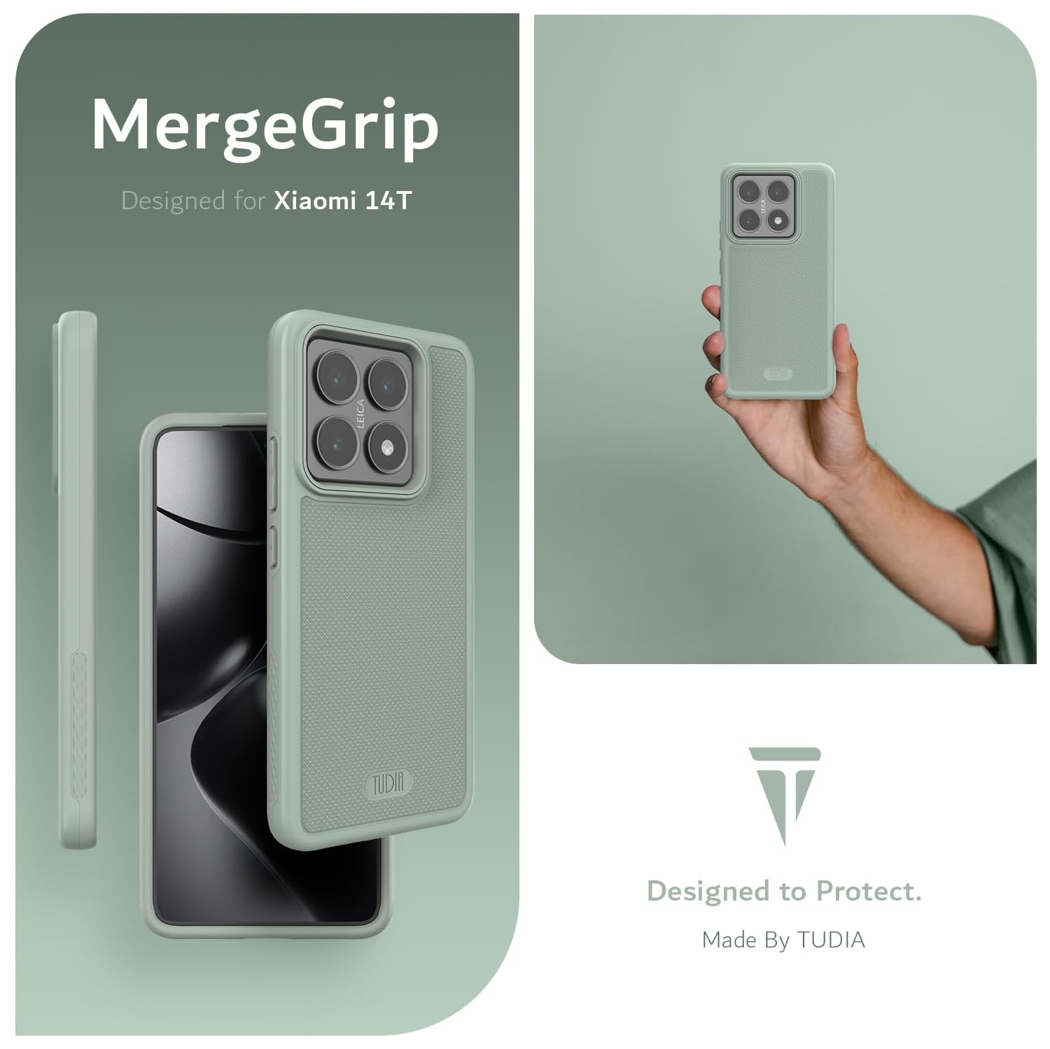 TUDIA MergeGrip for Xiaomi 14T 5G Case 2024 Military Grade Cover - Green Lily