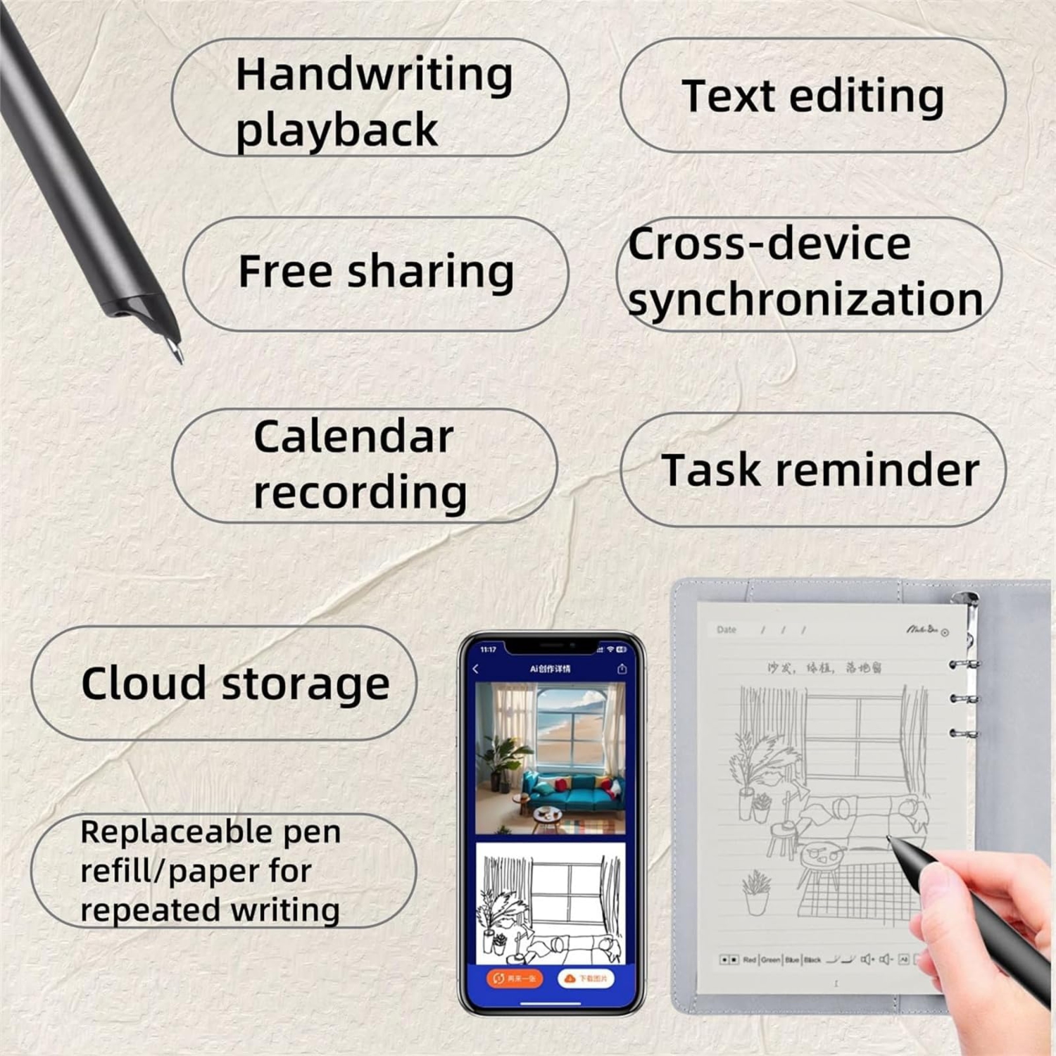 Digital Smart Pen Notebook Set, Real-time Sync for Digitizing, Convert to Text,Storing, and Sharing Paper Notes, Compatible with Smartphone