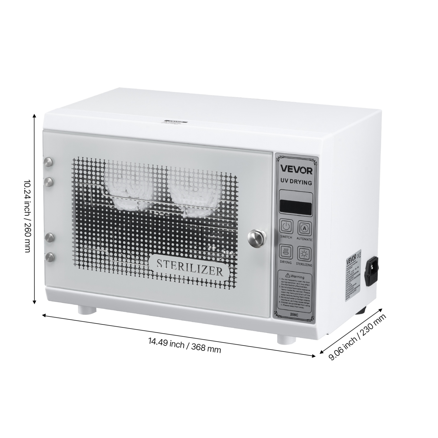 VEVOR 12L Nail Tool Cleaning Machine, Multi-Functional Tool Cabinet Cleaner Box with Timer Setting, Tempered Glass Door, 185nm Wavelength, for Labs,