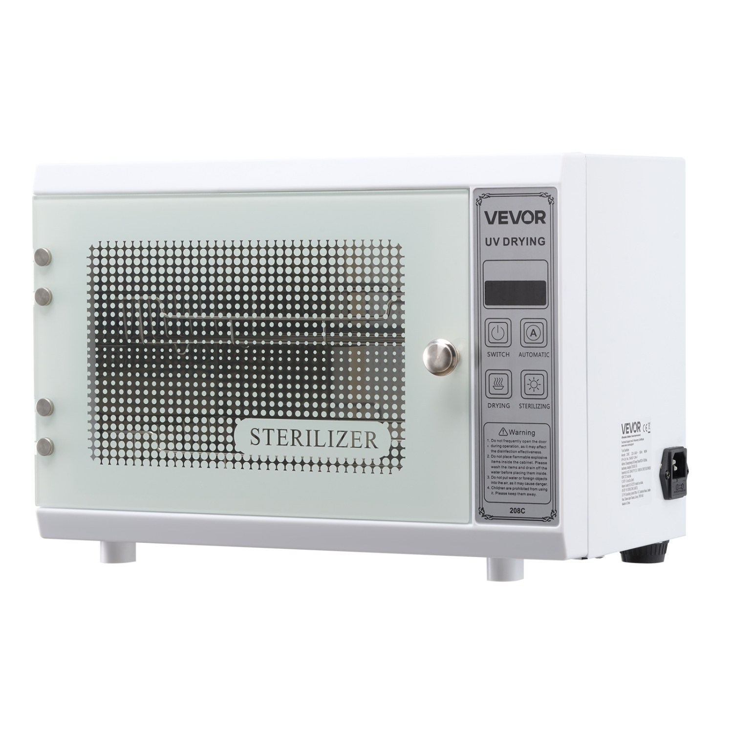 VEVOR 12L Nail Tool Cleaning Machine, Multi-Functional Tool Cabinet Cleaner Box with Timer Setting, Tempered Glass Door, 185nm Wavelength, for Labs,