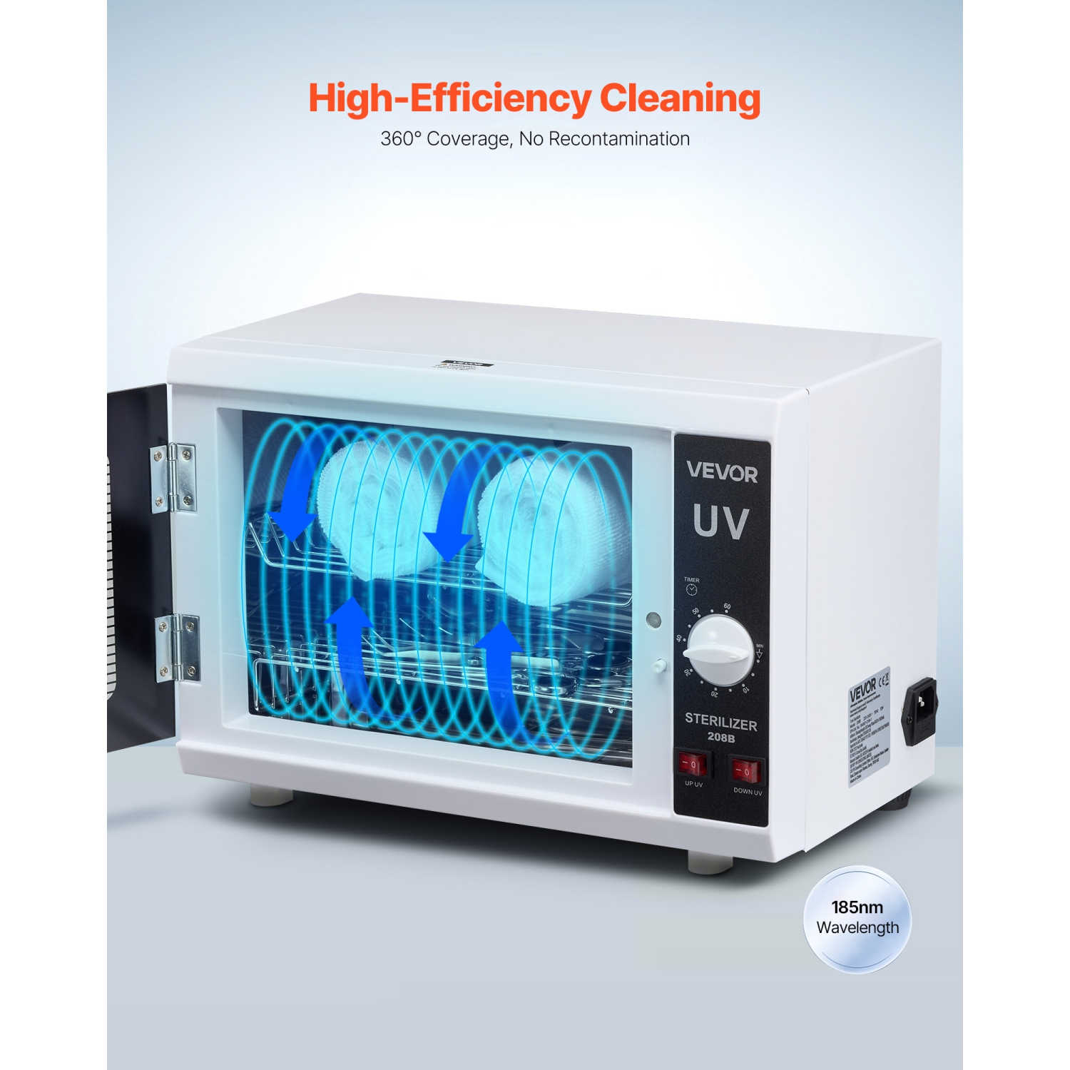 VEVOR 12L Nail Tool Cleaning Machine, Knob Control, Tool Cabinet Cleaner Box with Timer Setting, Tempered Glass Door, 185nm Wavelength, for Labs,