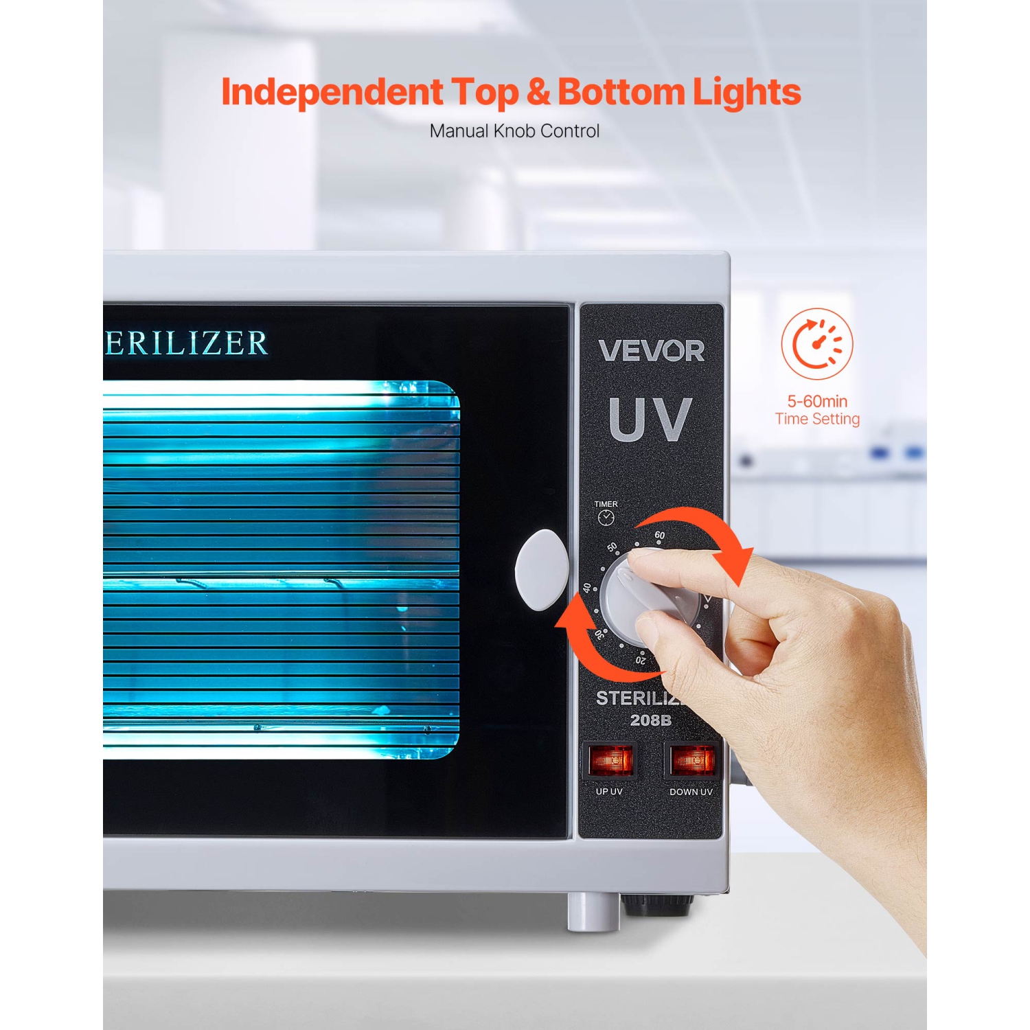 VEVOR 12L Nail Tool Cleaning Machine, Knob Control, Tool Cabinet Cleaner Box with Timer Setting, Tempered Glass Door, 185nm Wavelength, for Labs,