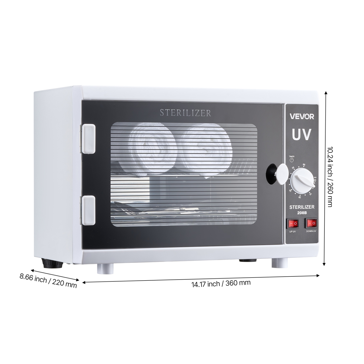 VEVOR 12L Nail Tool Cleaning Machine, Knob Control, Tool Cabinet Cleaner Box with Timer Setting, Tempered Glass Door, 185nm Wavelength, for Labs,