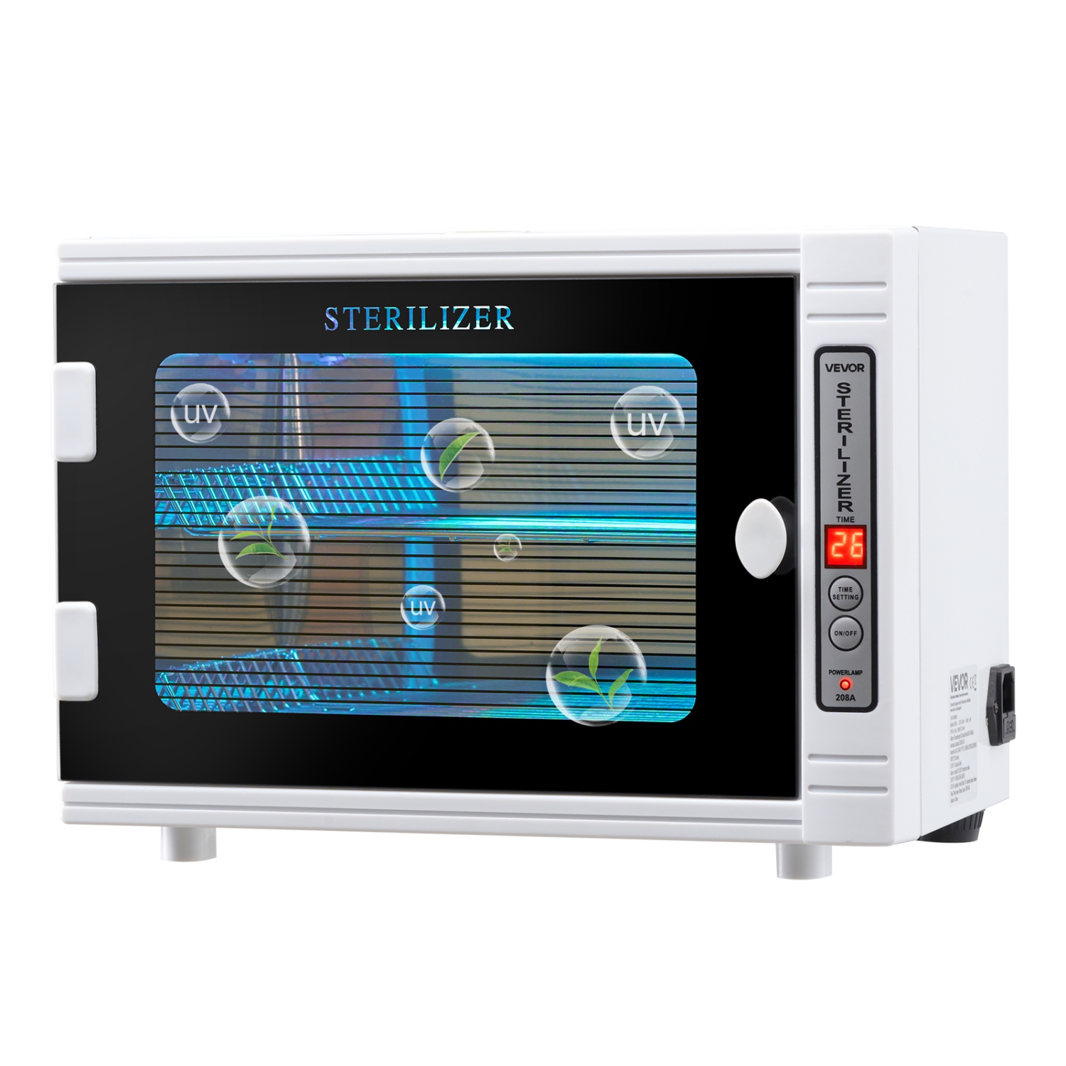 VEVOR 12L Nail Tool Cleaning Machine, Tool Cabinet Cleaner Box with Timer Setting, Tempered Glass Door, 185nm Wavelength, for Labs, Home, Nail