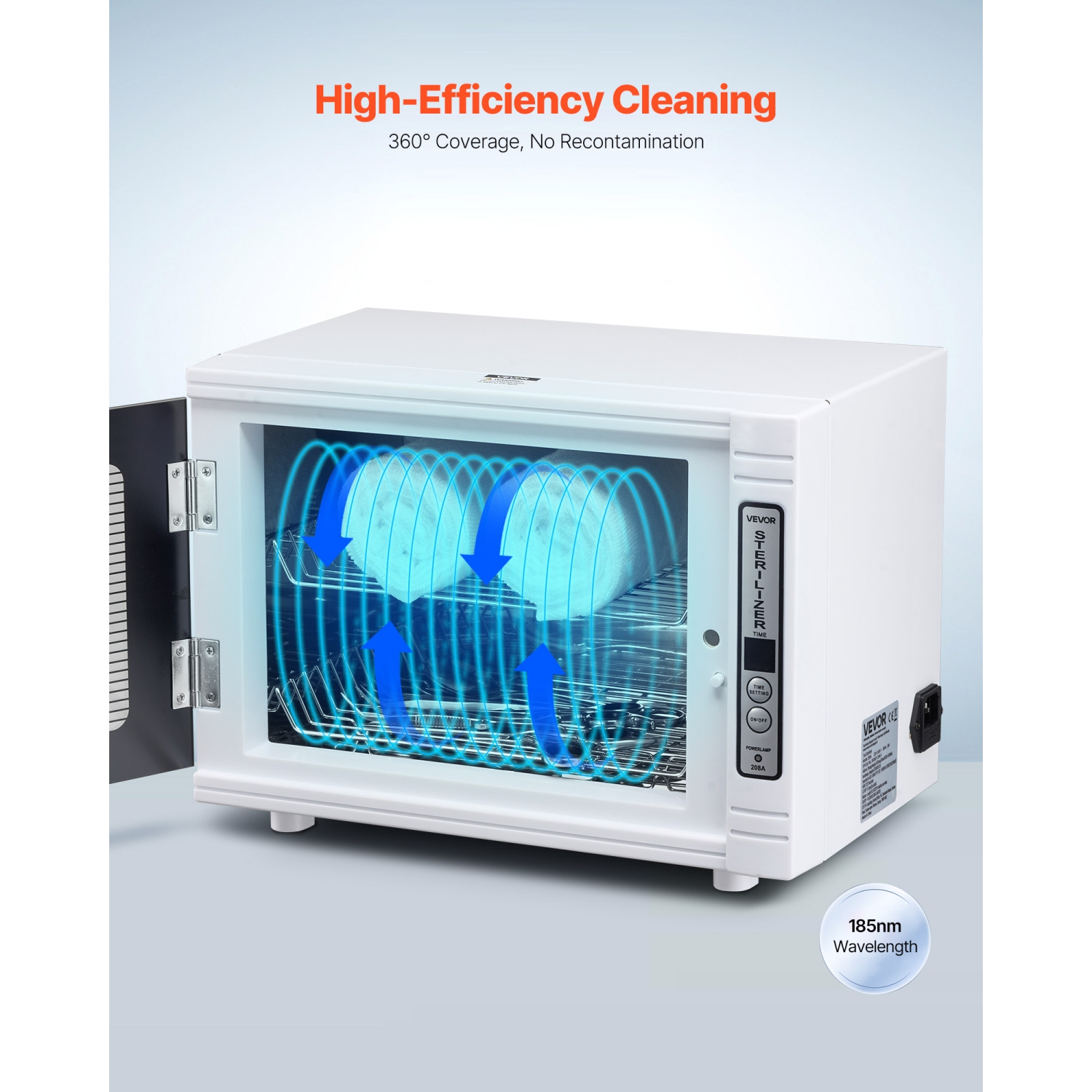 VEVOR 12L Nail Tool Cleaning Machine, Tool Cabinet Cleaner Box with Timer Setting, Tempered Glass Door, 185nm Wavelength, for Labs, Home, Nail