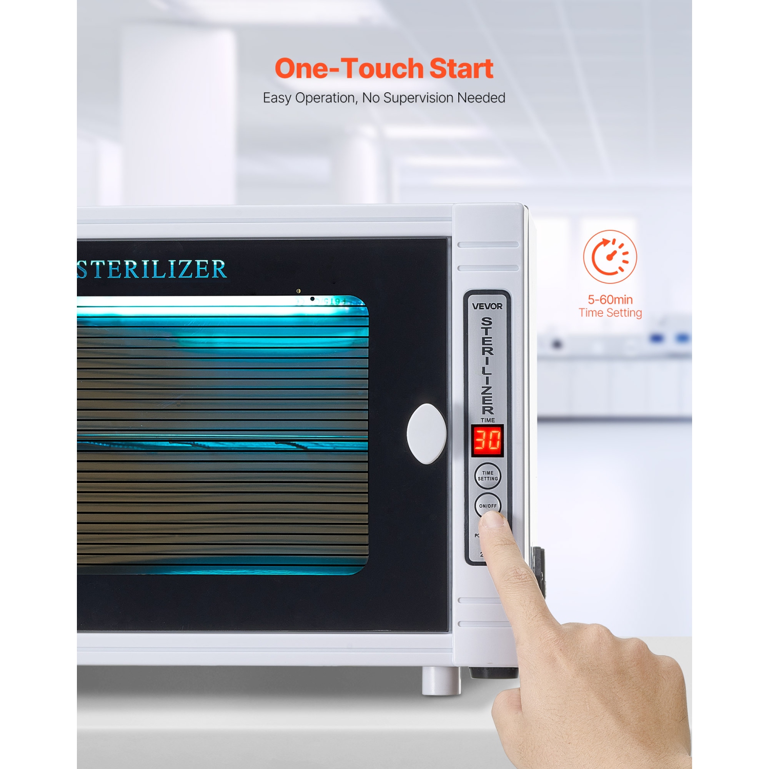 VEVOR 12L Nail Tool Cleaning Machine, Tool Cabinet Cleaner Box with Timer Setting, Tempered Glass Door, 185nm Wavelength, for Labs, Home, Nail