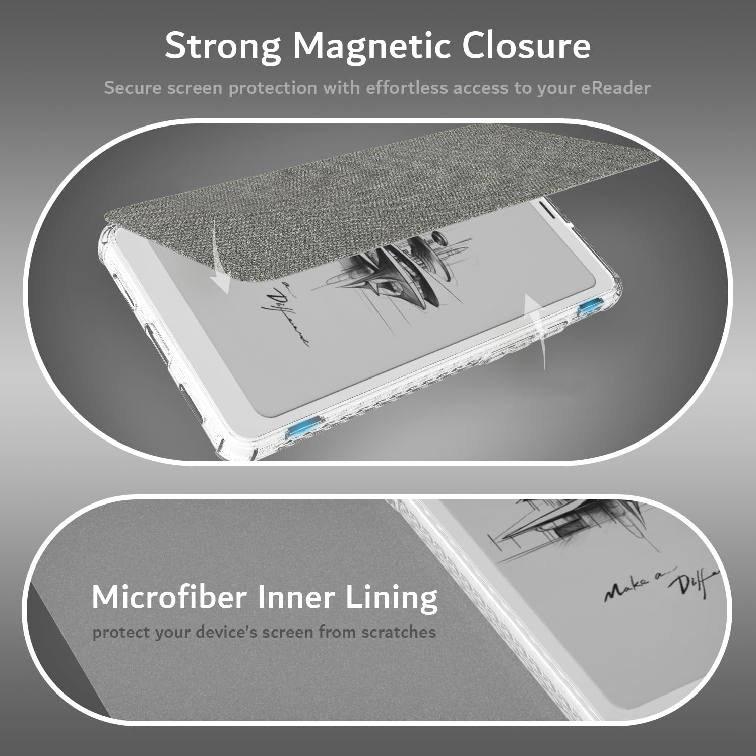 TUDIA SKN FLIP for Onyx Boox Palma Case Magnetic Closure - Grey