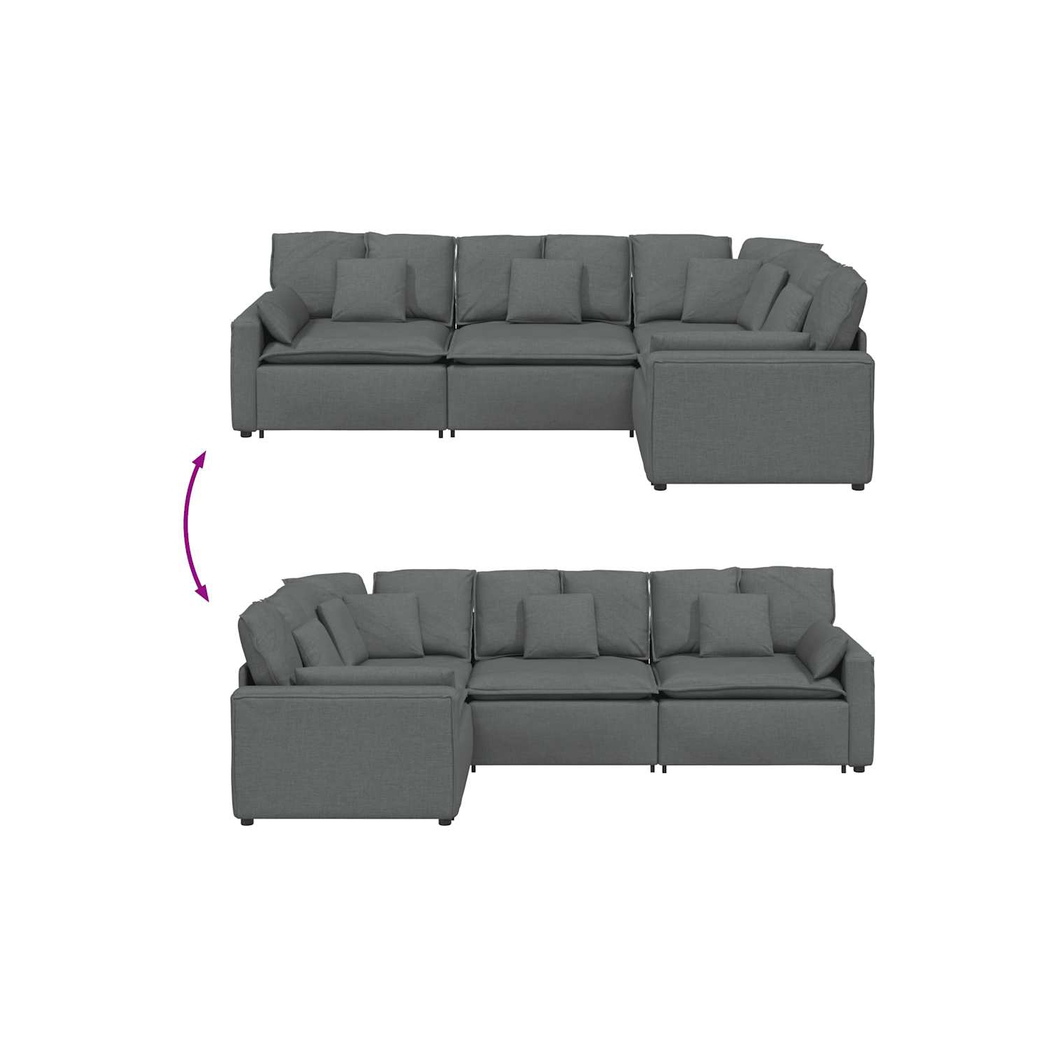 Canapé modulaire vidaXL avec coussins en tissu gris foncé