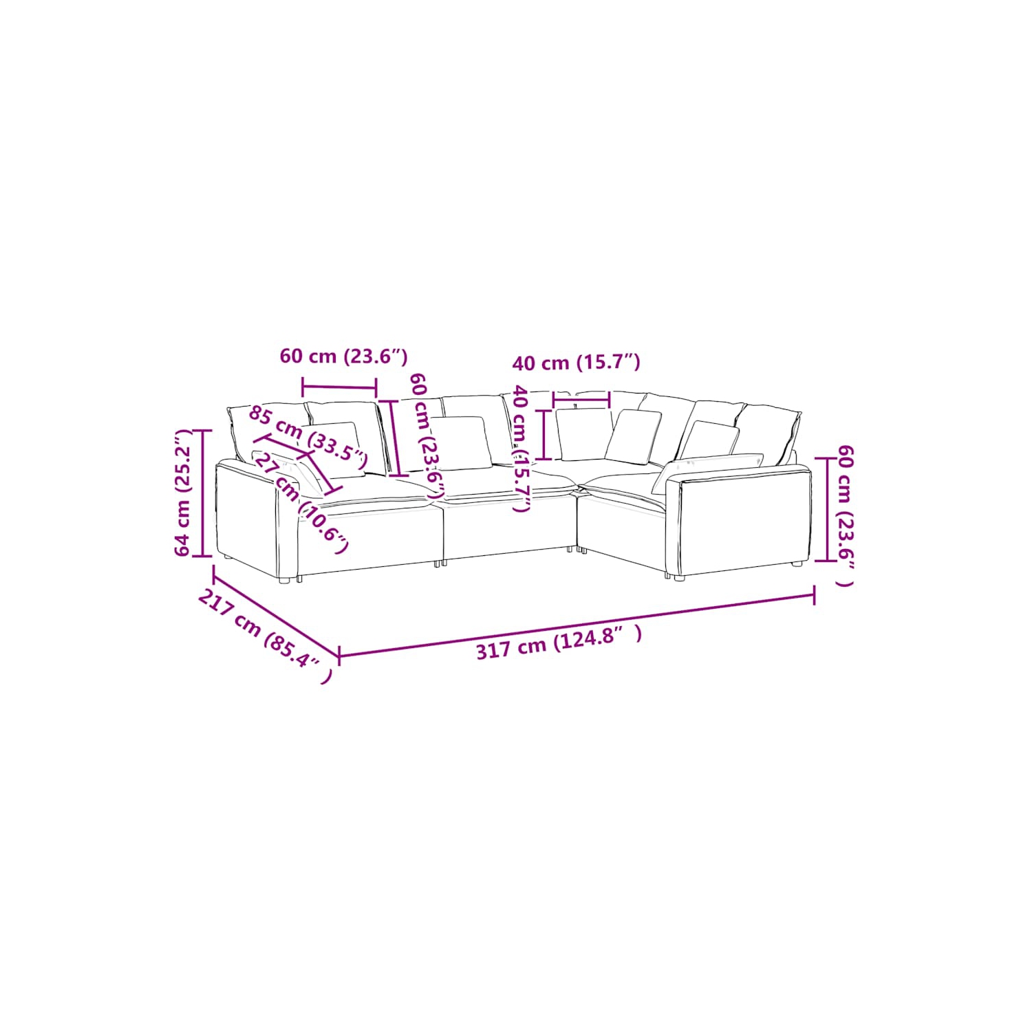 Canapé modulaire vidaXL avec coussins en tissu gris foncé