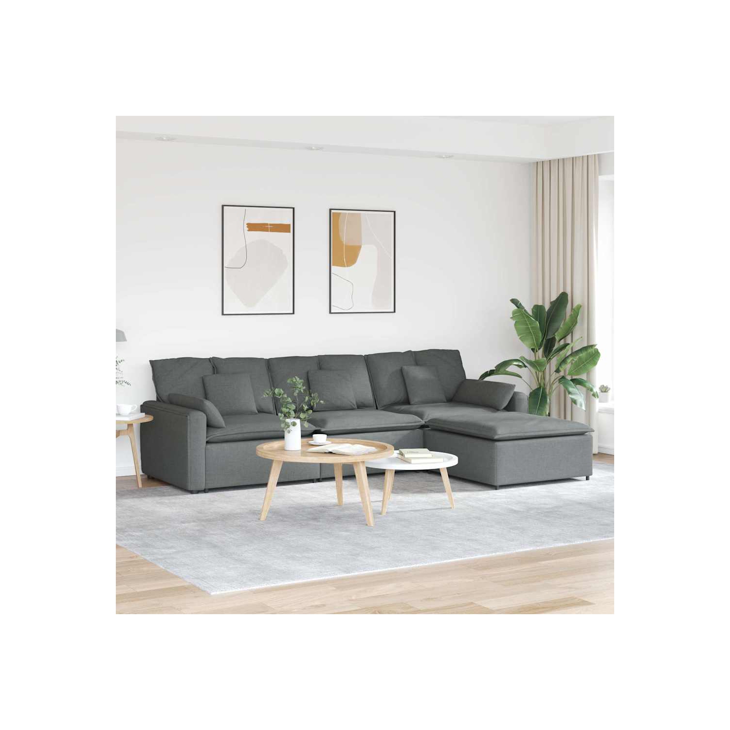 Canapé modulaire vidaXL avec repose-pieds et coussins gris foncé