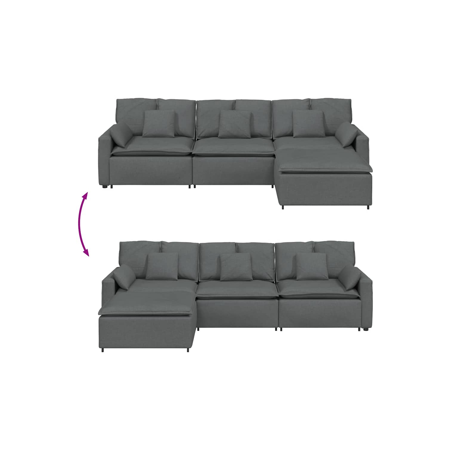 Canapé modulaire vidaXL avec repose-pieds et coussins gris foncé