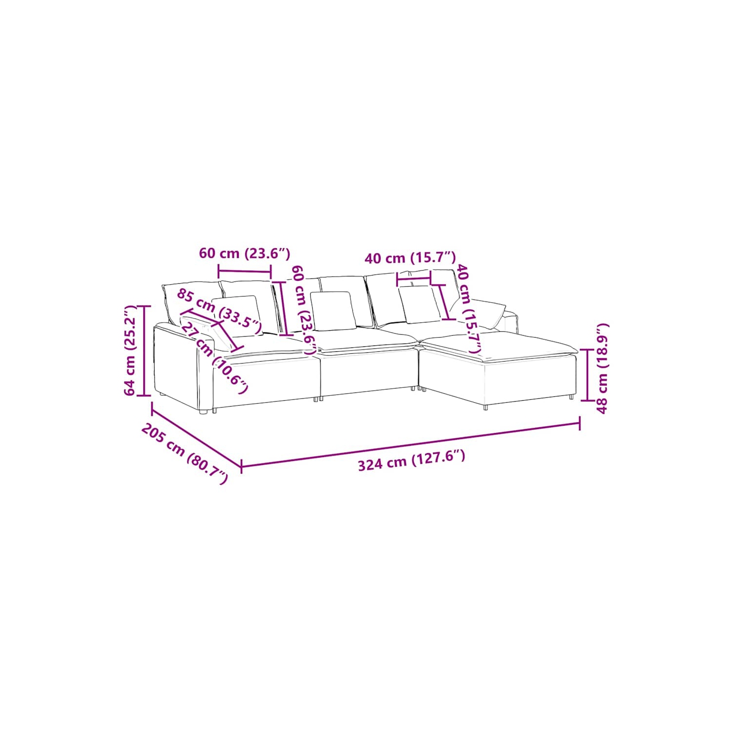 Canapé modulaire vidaXL avec repose-pieds et coussins gris foncé