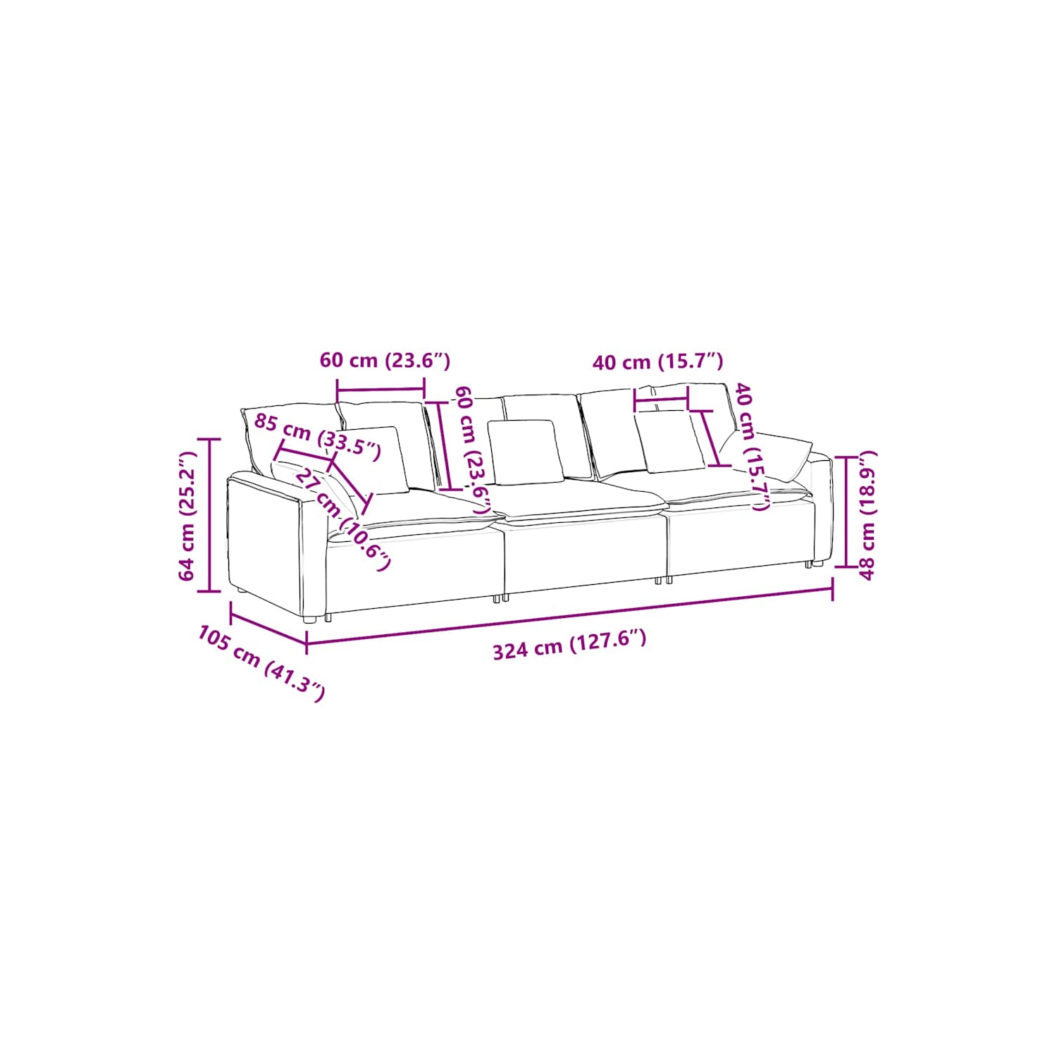 vidaXL Modular Sofa with Cushions Dark Grey