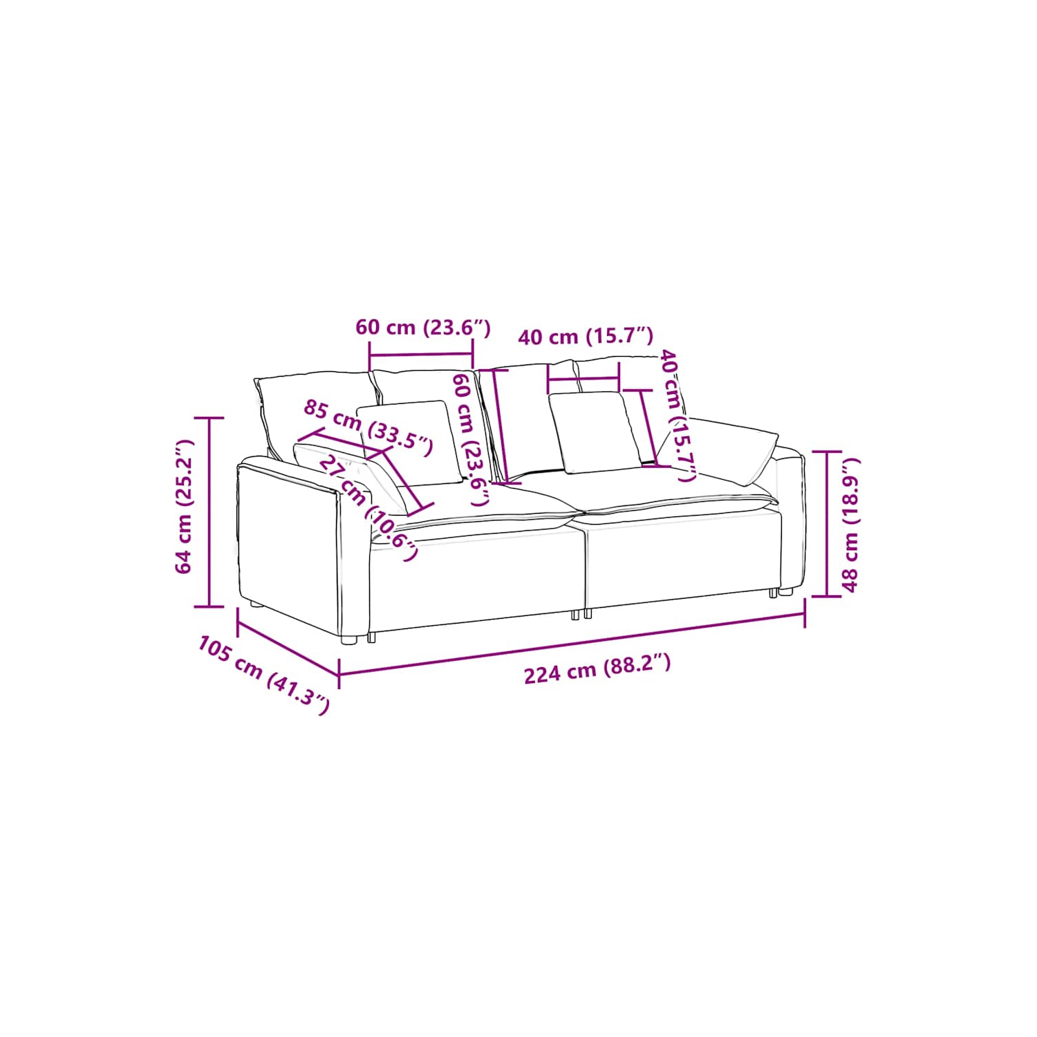 Canapé modulaire vidaXL avec coussins gris foncé