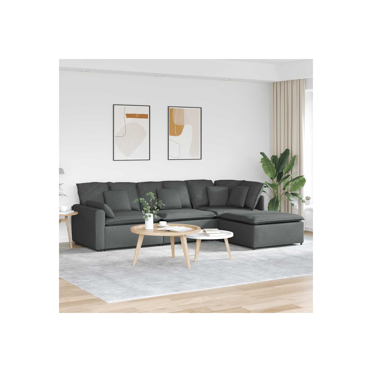 Sofa modulaire vidaXL avec repose-pieds et coussins en tissu gris foncé