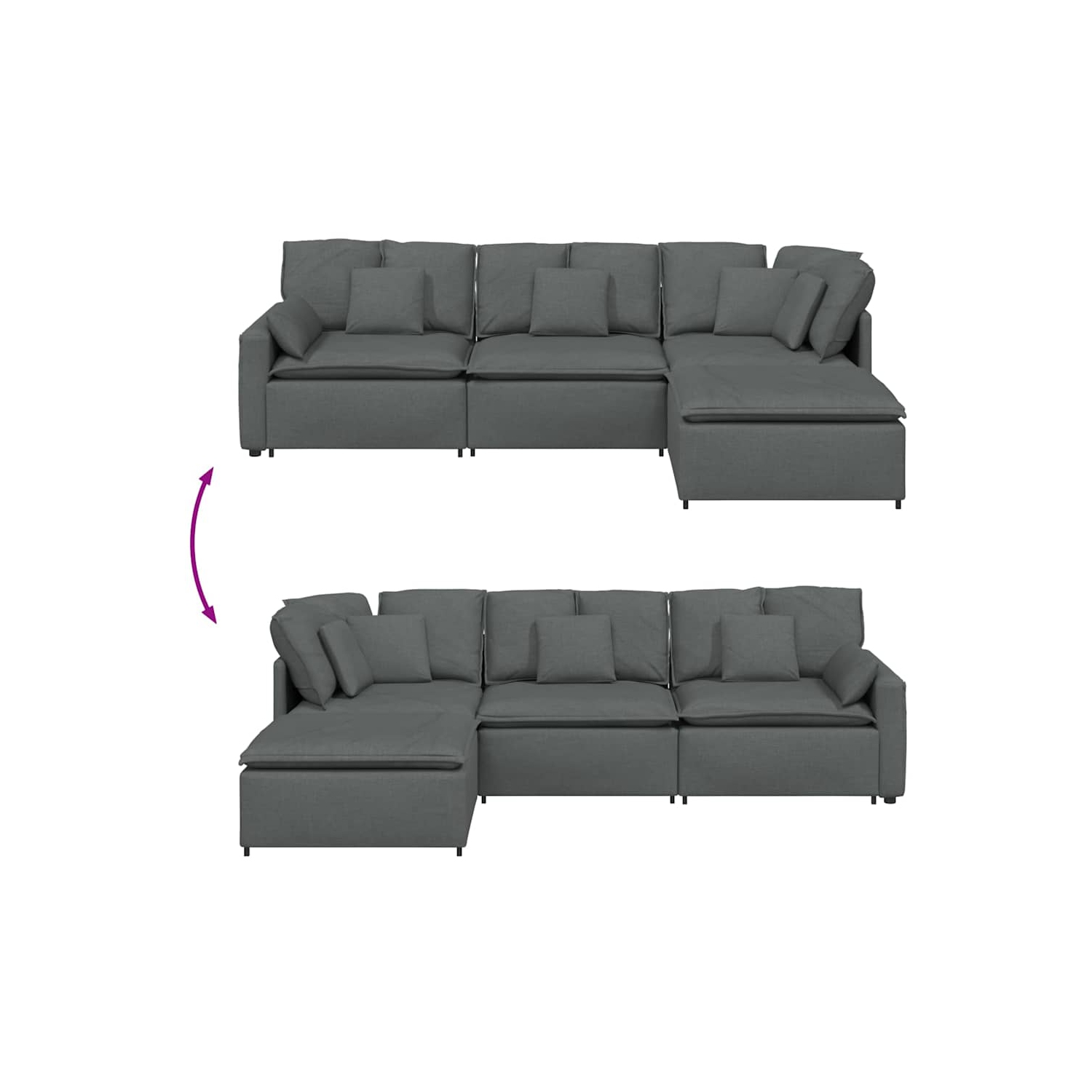 Sofa modulaire vidaXL avec repose-pieds et coussins en tissu gris foncé