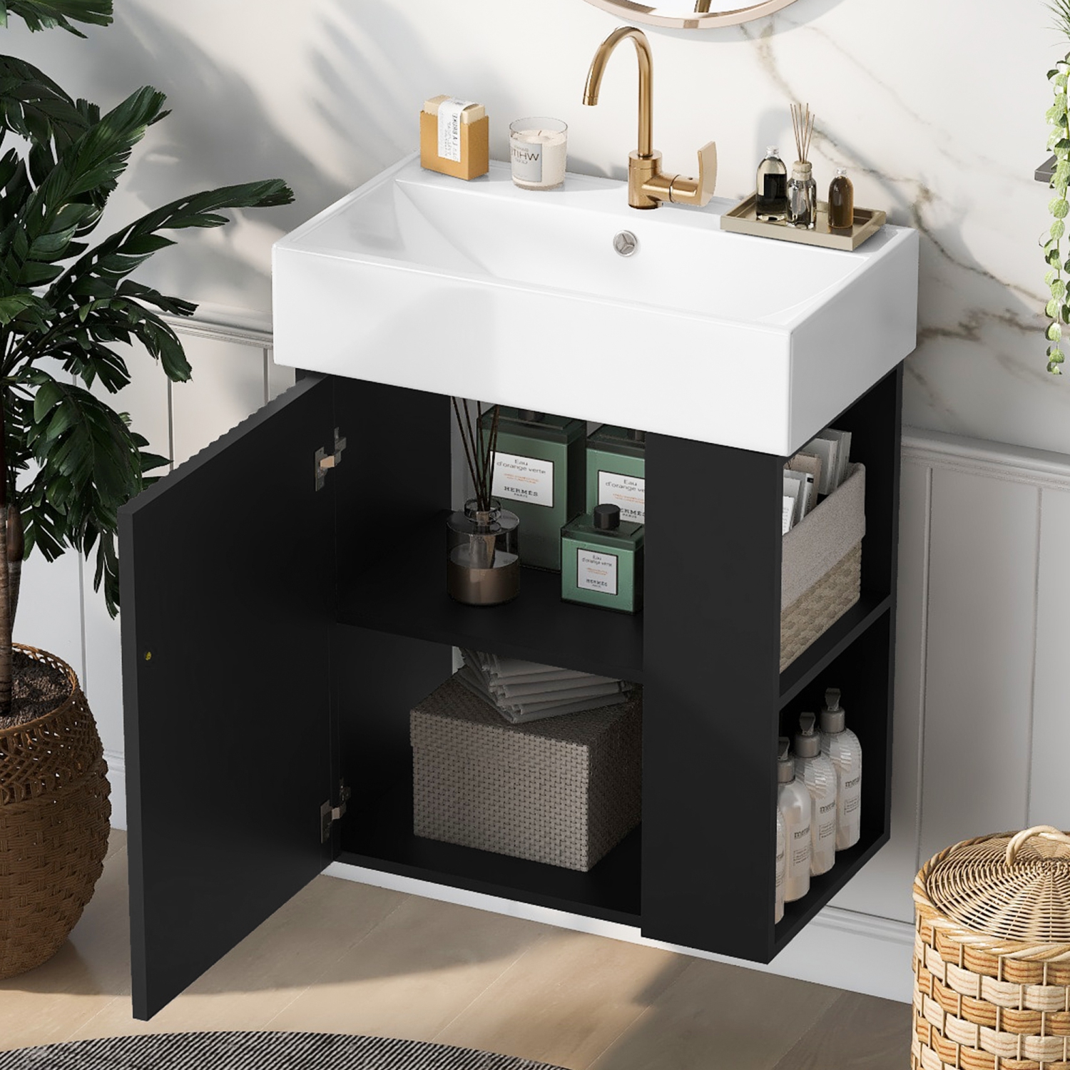 Armoire de cuisine Homy Casa 30 po noir minuit avec évier et rangement en céramique