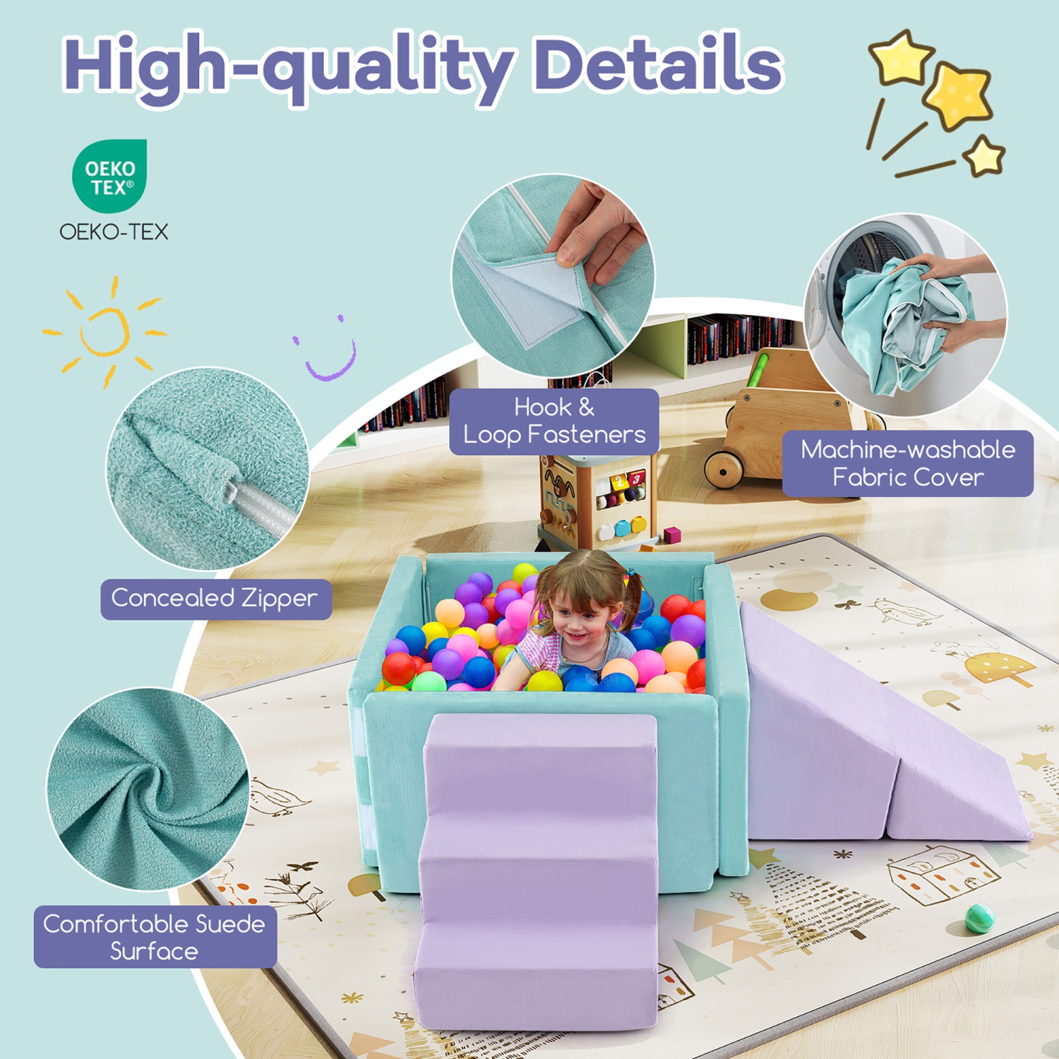 Gymax 3-in-1 Foam Climbing Blocks for Toddlers w/ Ball Pit for Climbing Crawling