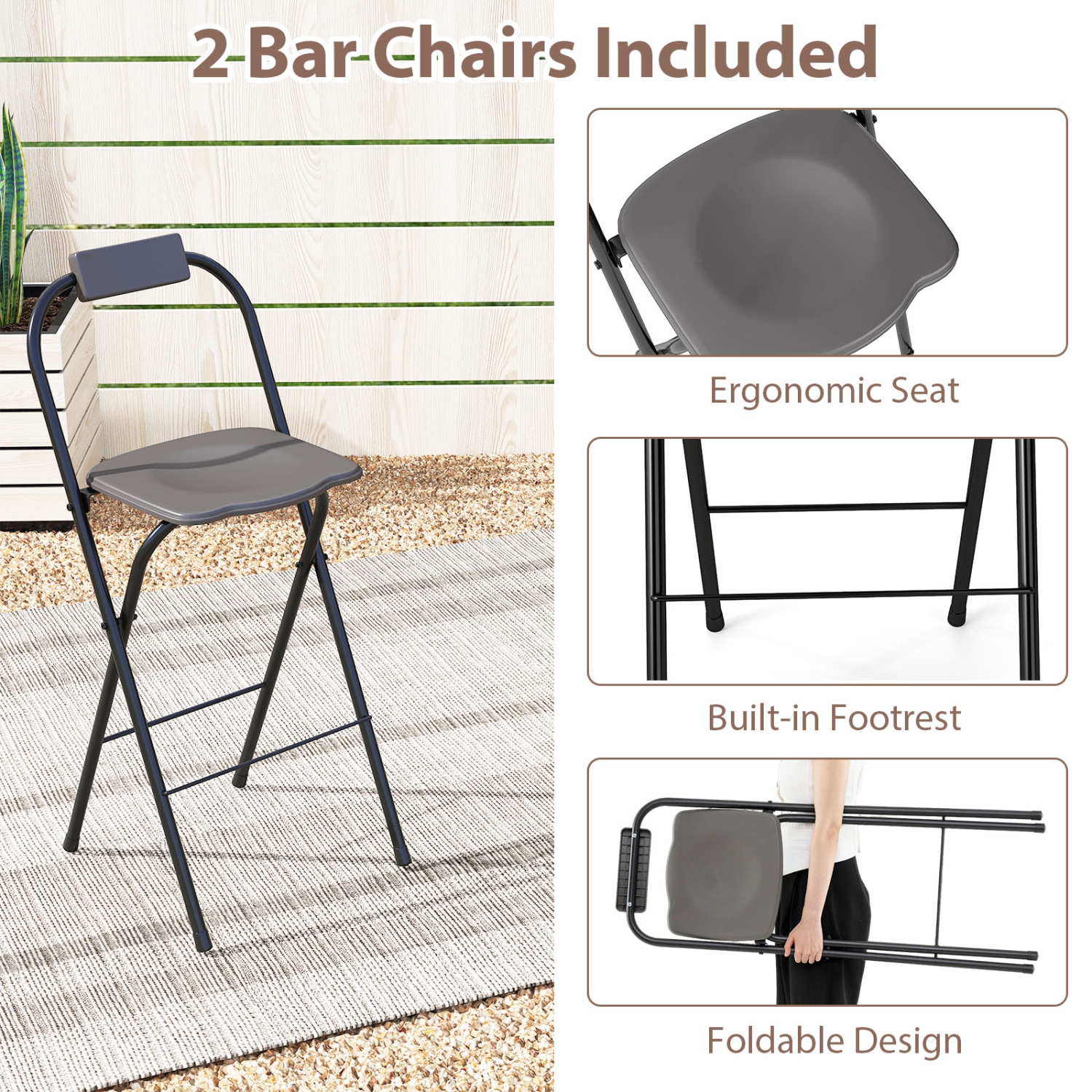 Gymax 3-Piece Outdoor BBQ Canopy w/ Bar Table & 2 Foldable Bar Chairs Set for Patio