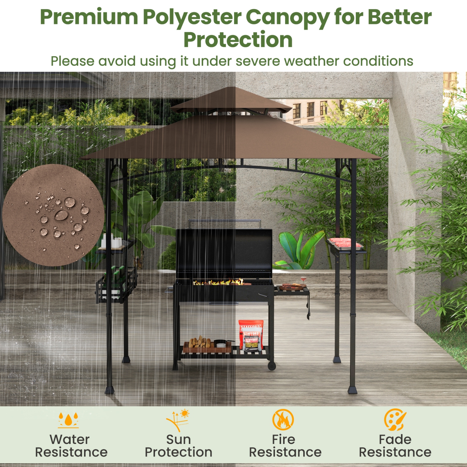 Gymax 8 x 5 FT BBQ Grill Gazebo w/ 2 Side Shelves Storage Basket Hanging Hooks Outdoor
