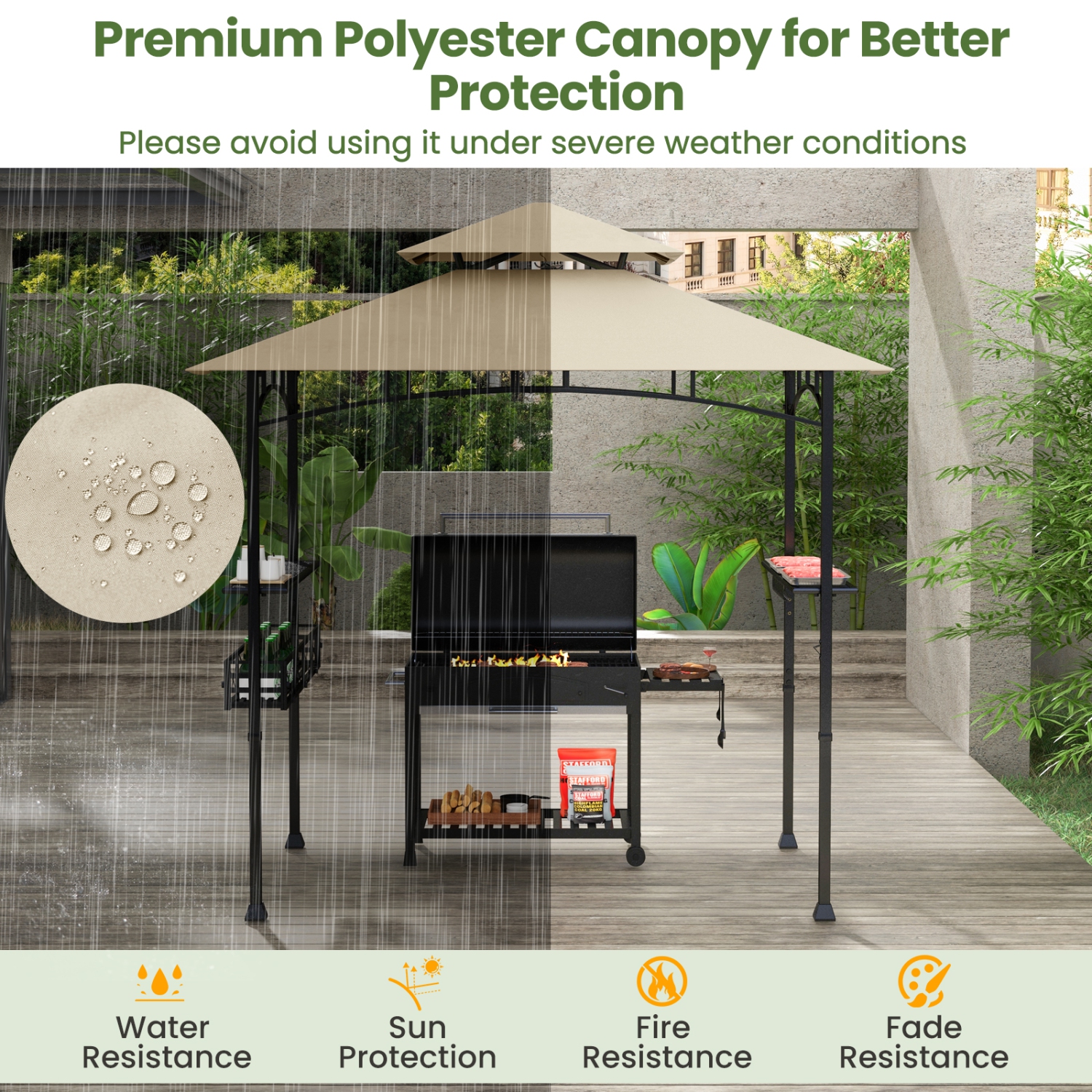 Gymax 8 x 5 FT BBQ Grill Gazebo w/ 2 Side Shelves Storage Basket Hanging Hooks Outdoor