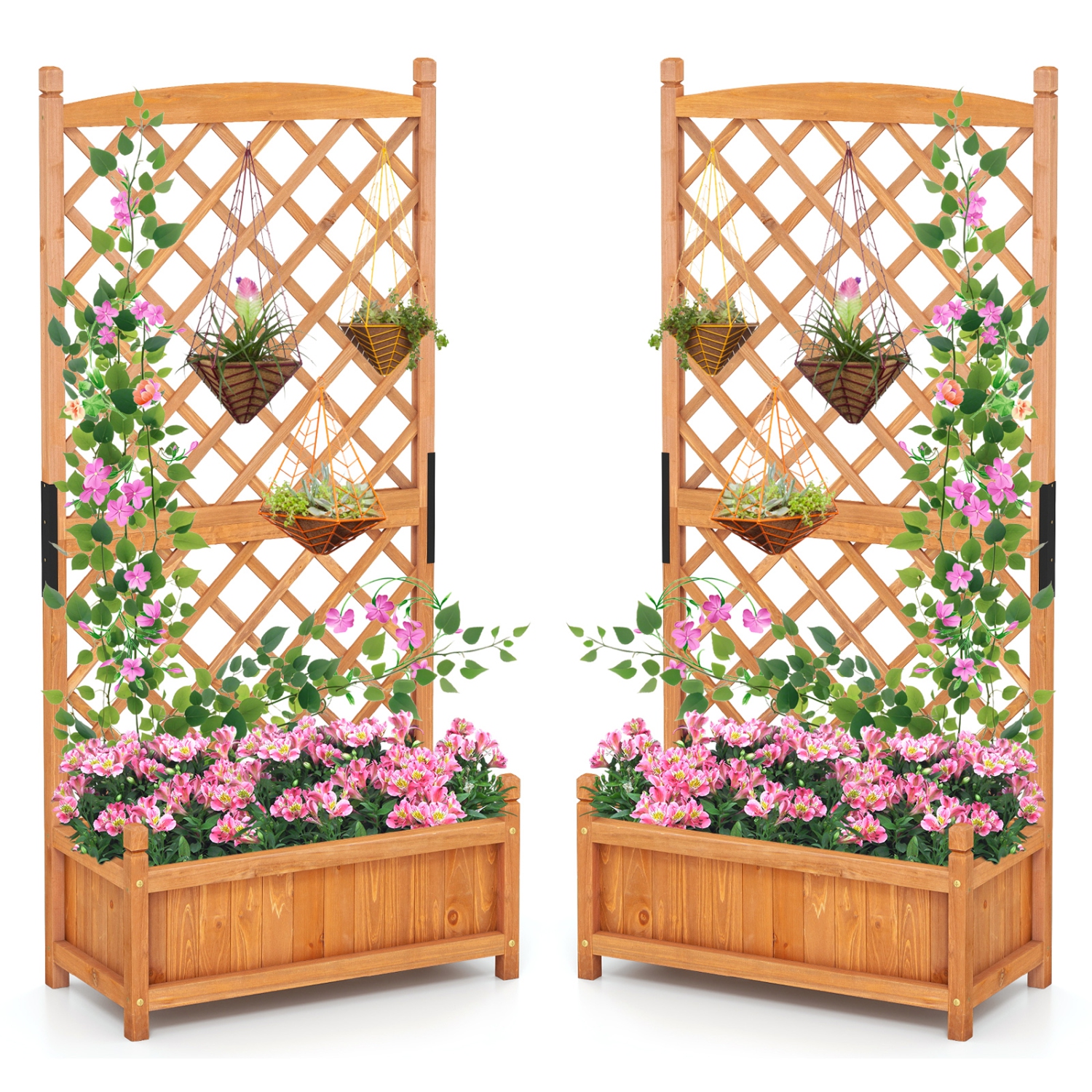 Gymax 2PCS 60'' Tall Raised Garden Bed w/Diamond Lattice Trellis Drainage Holes Outdoor