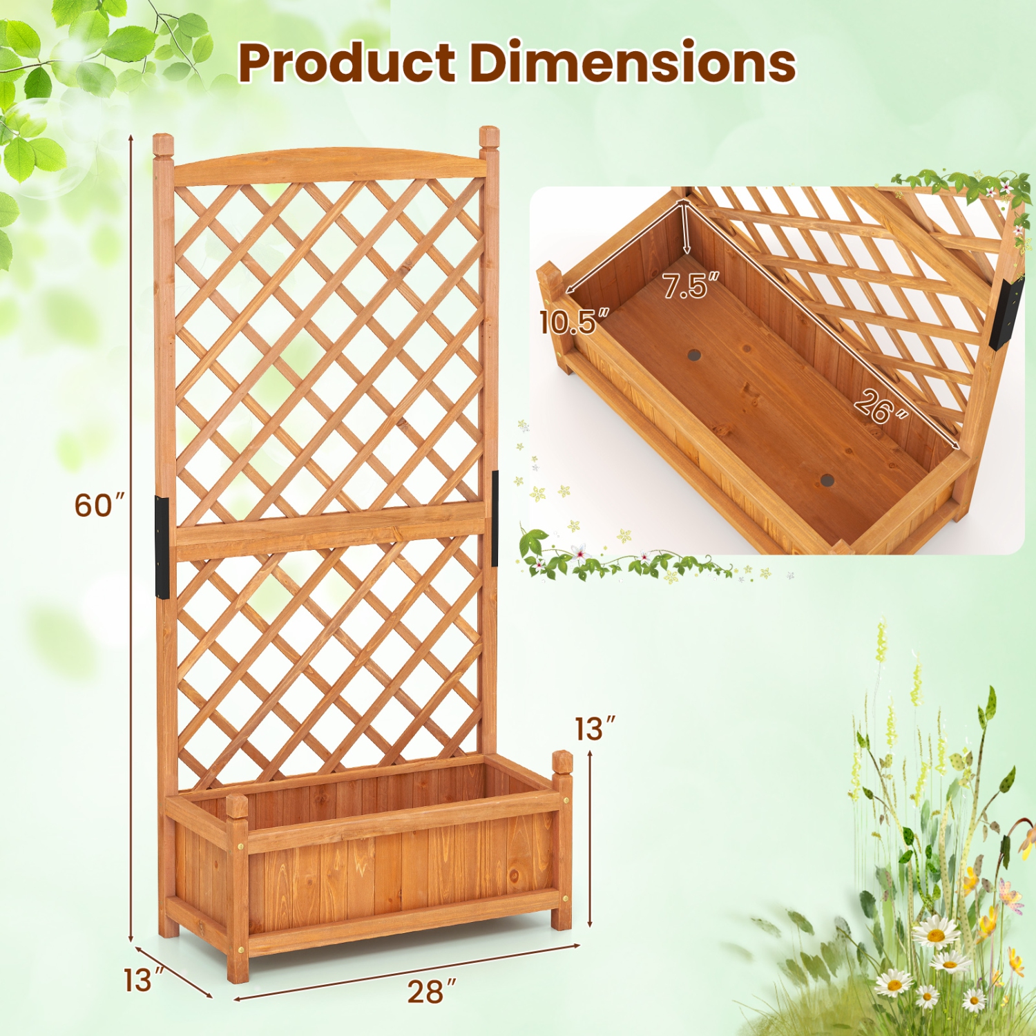Gymax 2PCS 60'' Tall Raised Garden Bed w/Diamond Lattice Trellis Drainage Holes Outdoor