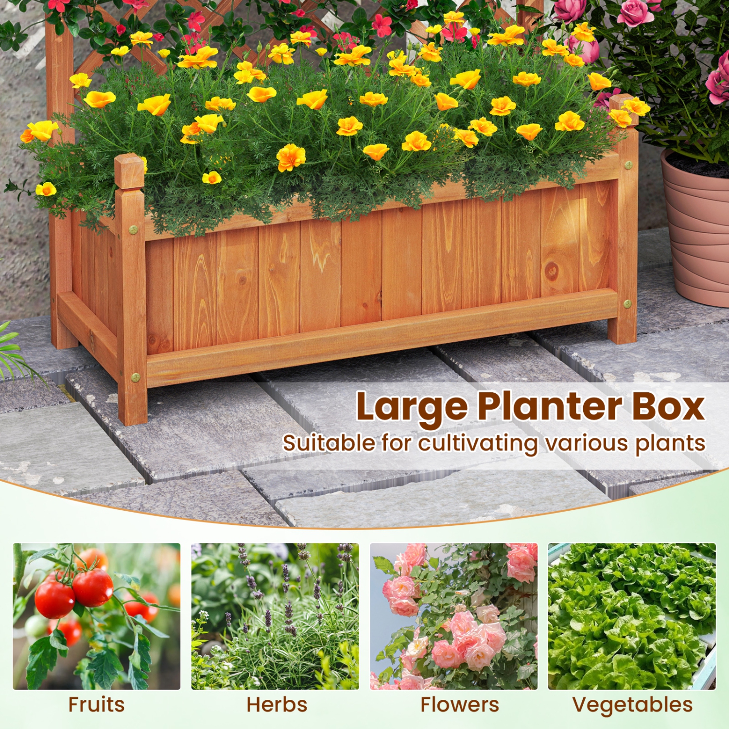 Gymax 2PCS 60'' Tall Raised Garden Bed w/Diamond Lattice Trellis Drainage Holes Outdoor