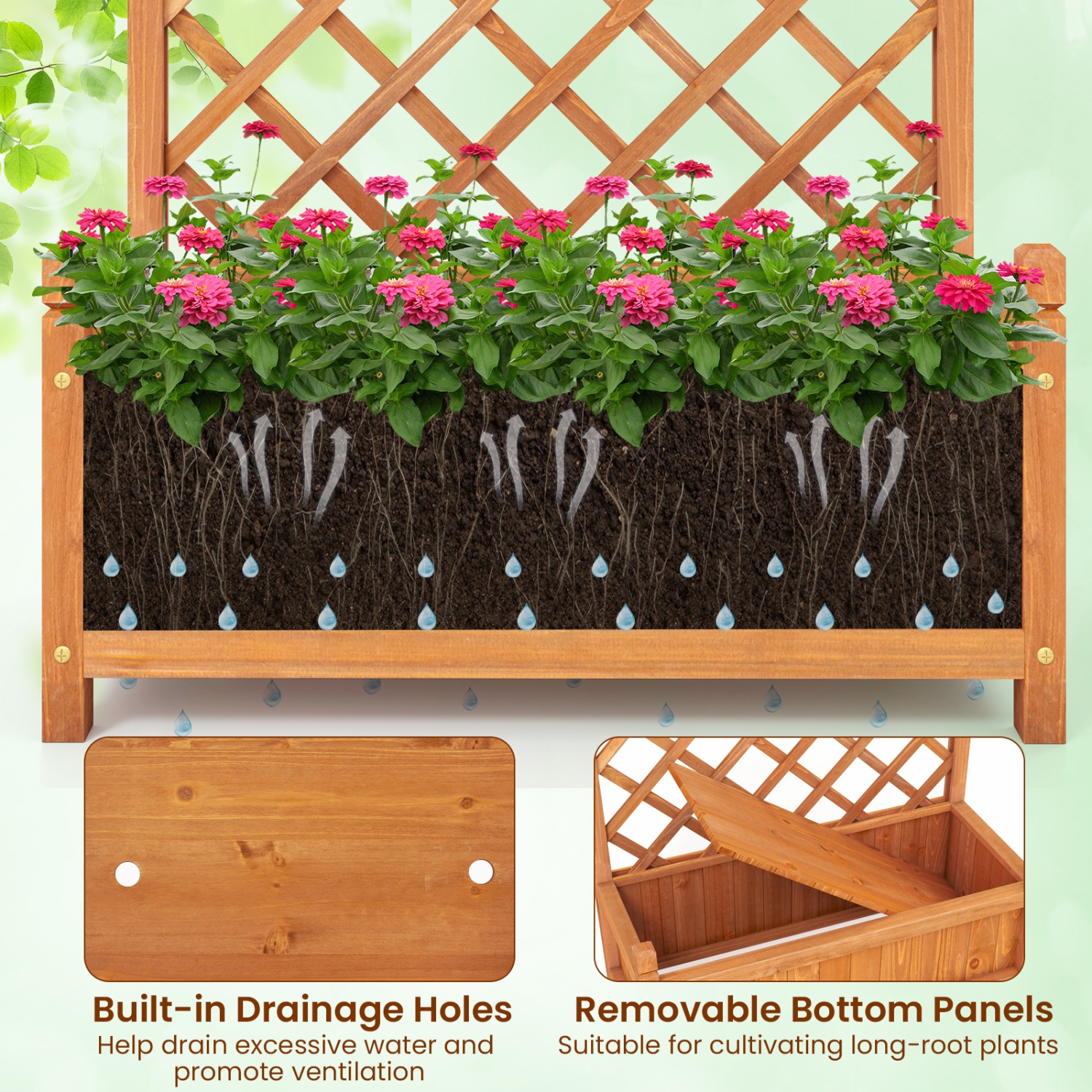 Gymax 2PCS 60'' Tall Raised Garden Bed w/Diamond Lattice Trellis Drainage Holes Outdoor