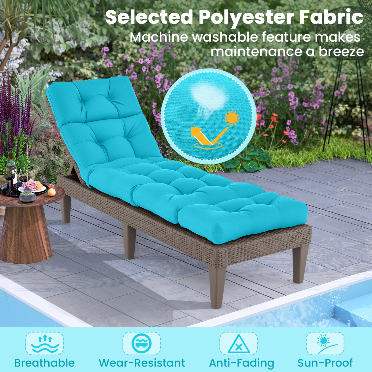 Gymax 73'' Lounge Chaise Cushion Padded Recliner Cushion Indoor Outdoor