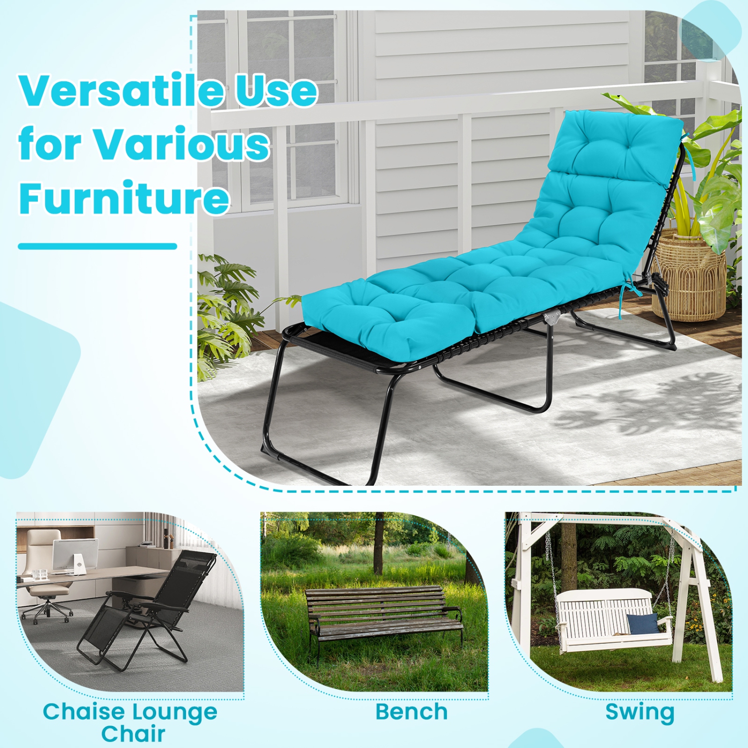 Gymax 4PCS 73'' Lounge Chaise Cushion Padded Recliner Cushion Indoor Outdoor