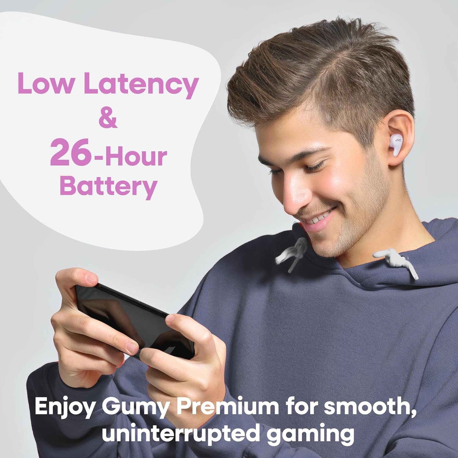 JVC - Écouteurs boutons 100 % sans fil Bluetooth Gumy Premium, pile 26H, violet yogourt raisin - HA-A23T-V.