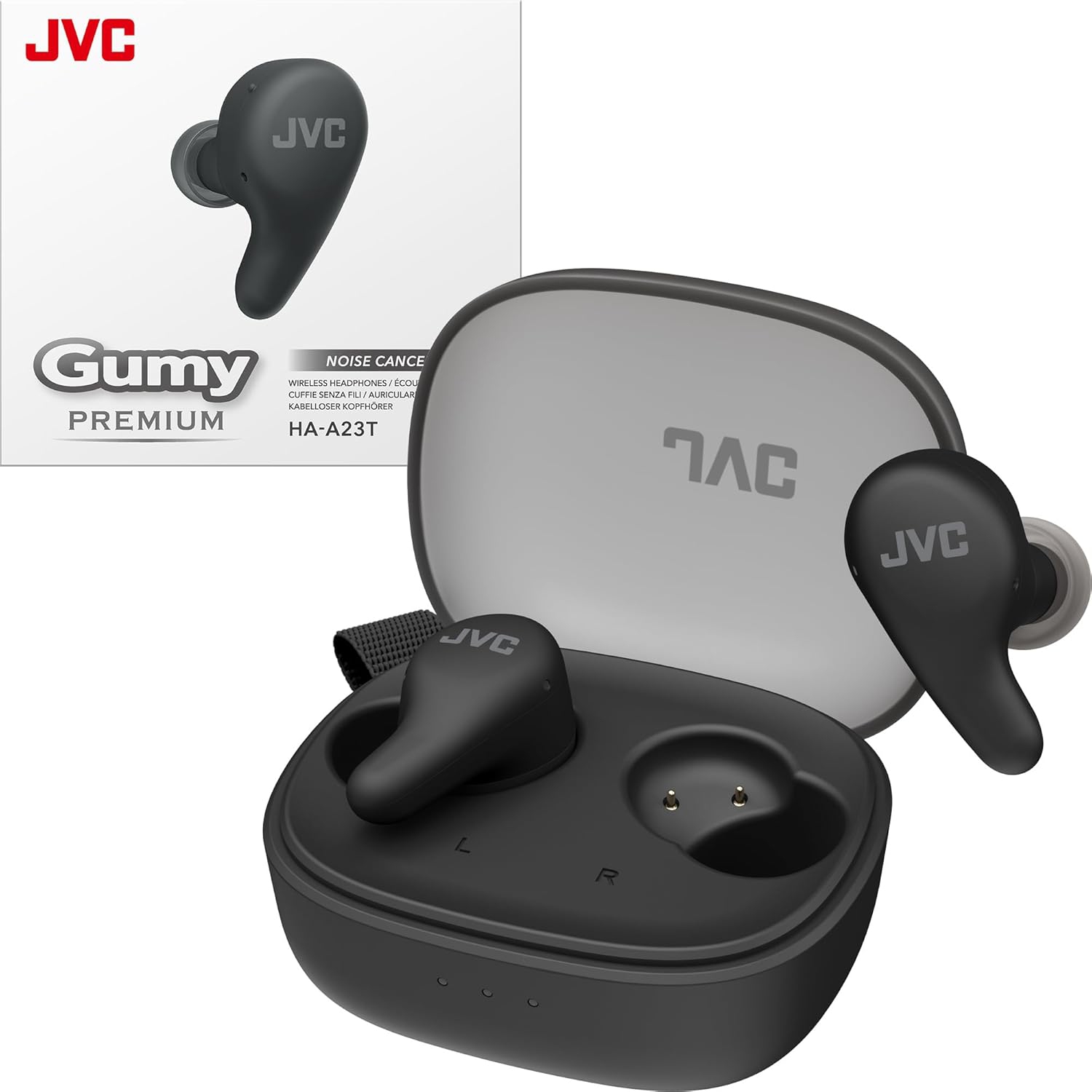 JVC - Gumy Premium True Wireless Earbuds Bluetooth ANC, 26H Battery, Olive Black - HA-A23T-B