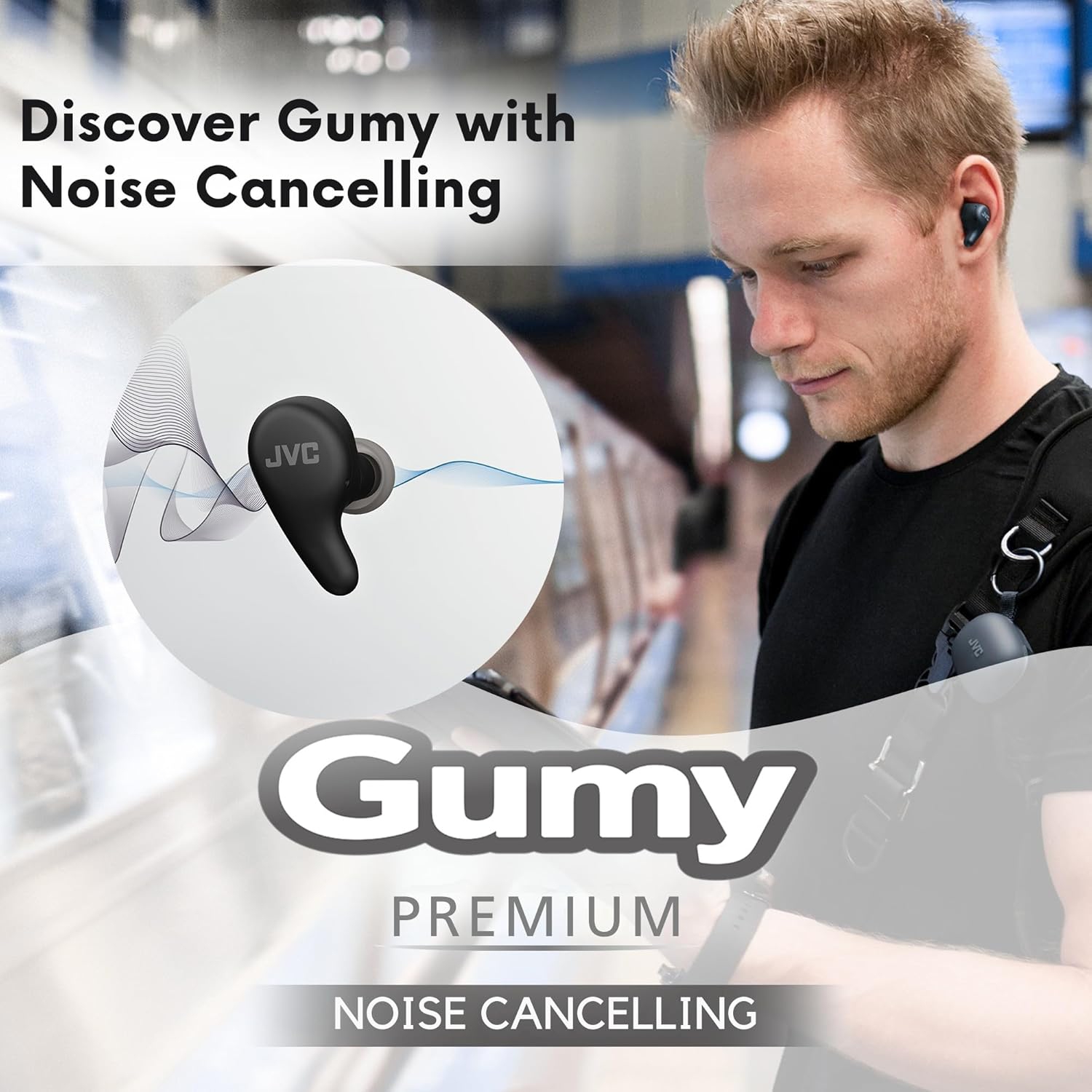 JVC - Gumy Premium True Wireless Earbuds Bluetooth ANC, 26H Battery, Olive Black - HA-A23T-B