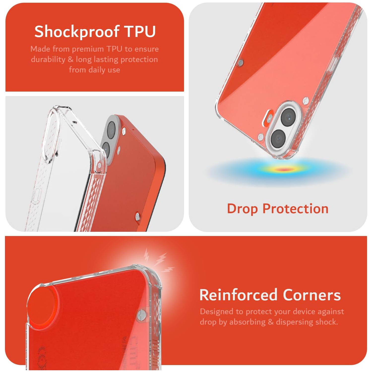 TUDIA SKN for Nothing CMF Phone 1 Case Reinforced Corners - Clear