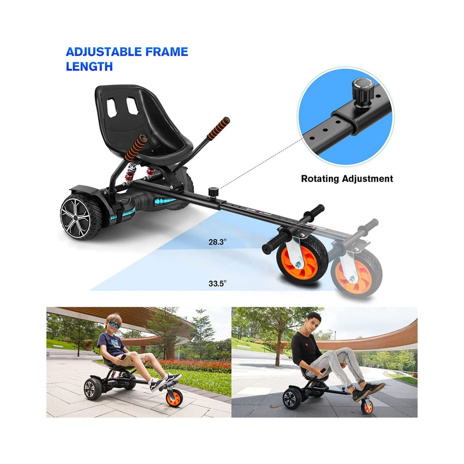 MIHOVER Hoverboard Go Kart with Rear Shock Absorption, Hoverboard Seat Attachment Accessory for 6.5" 8" 10" Hover Board